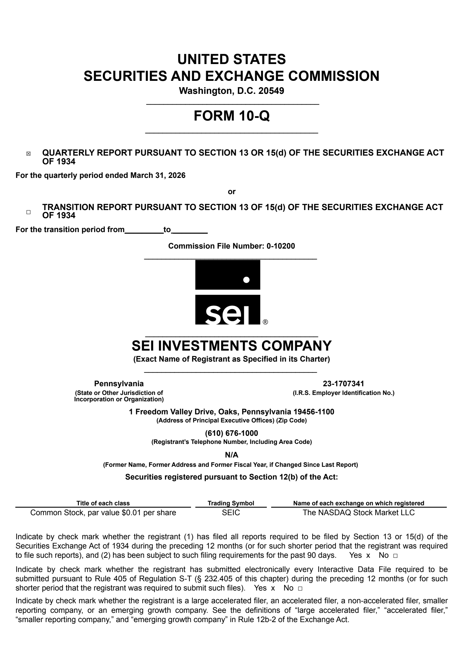 SEI Investments' Q1 2026 Quarterly report