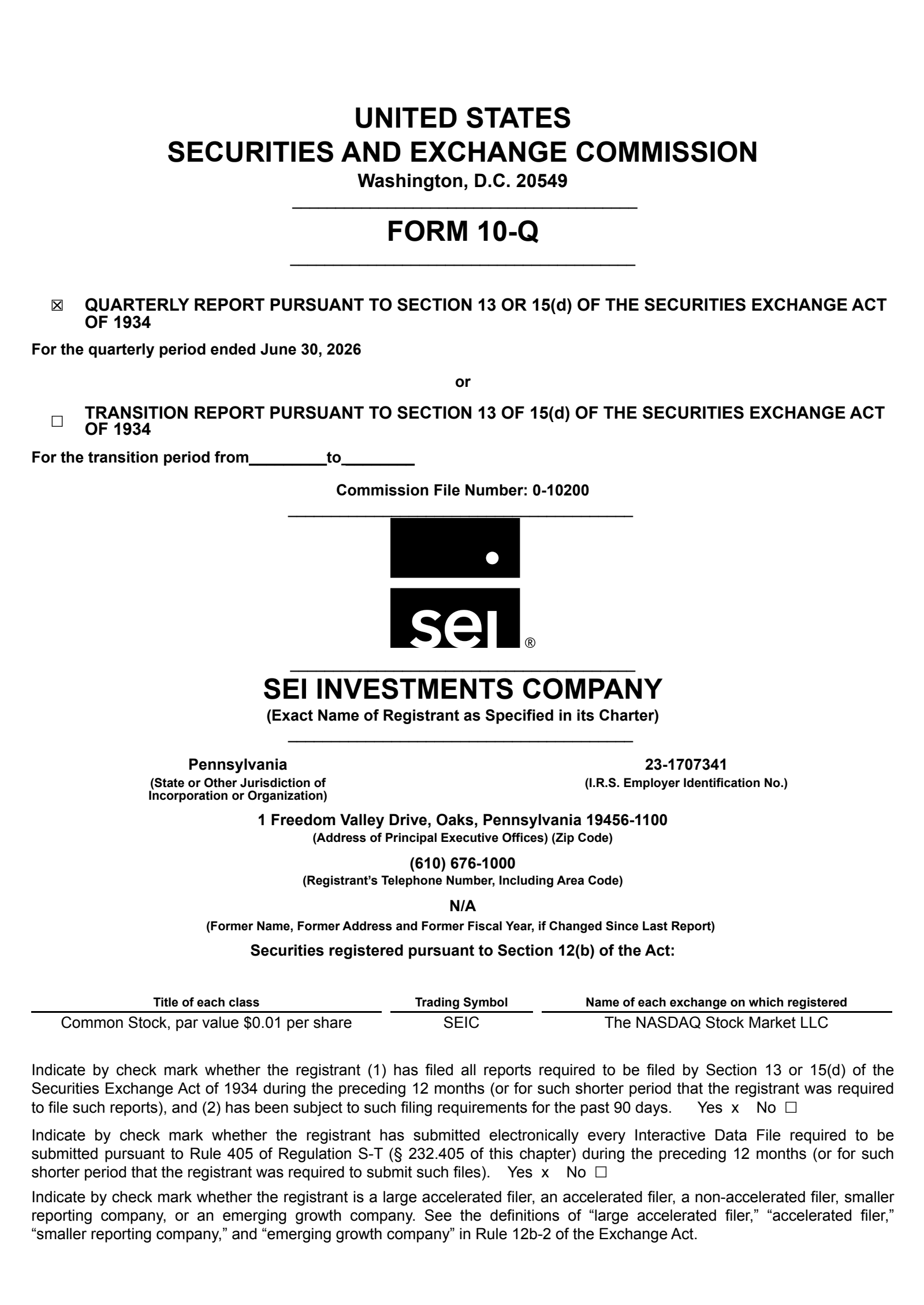 SEI Investments' Q2 2026 Quarterly report