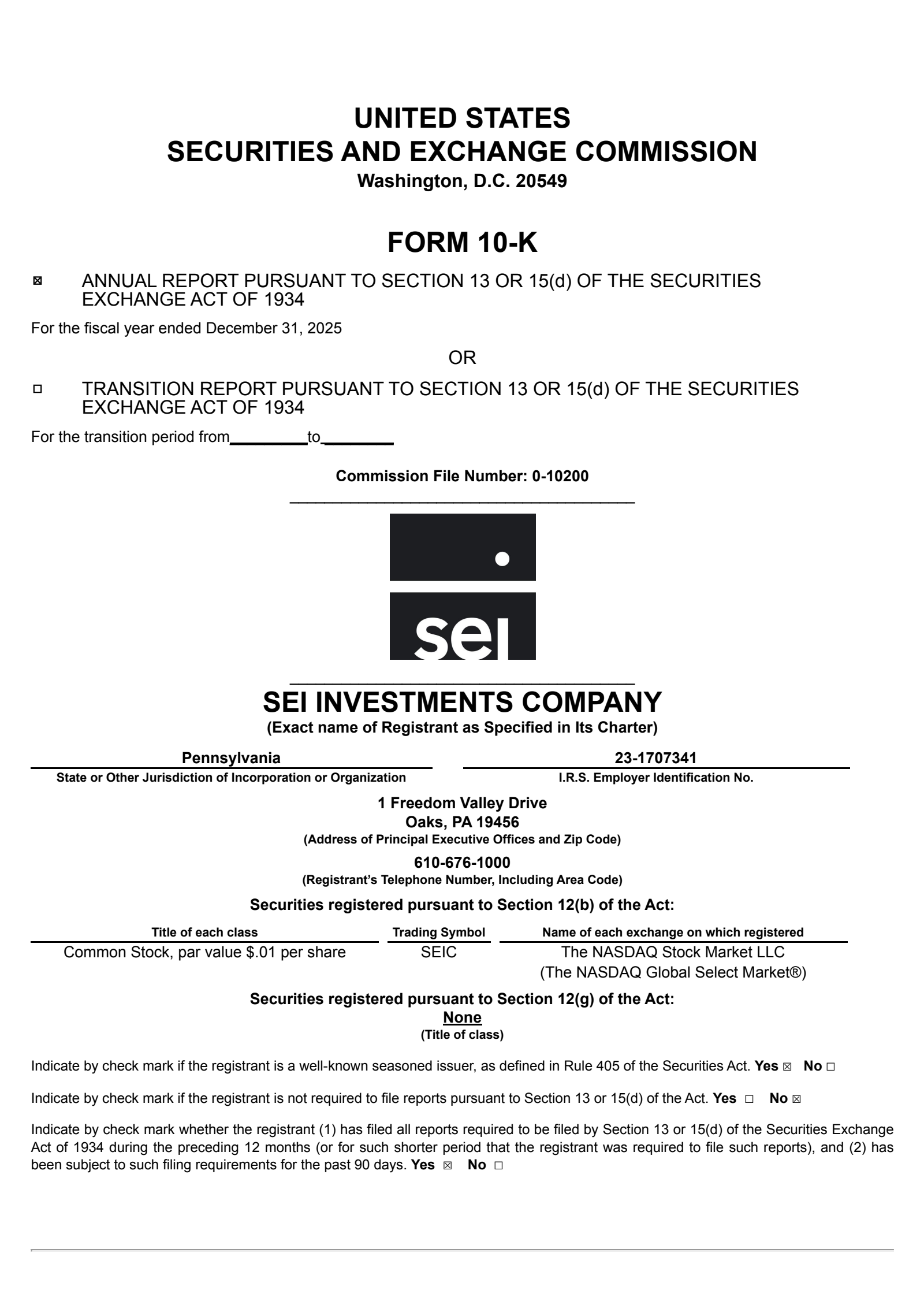 SEI Investments' Q4 2025 Annual report