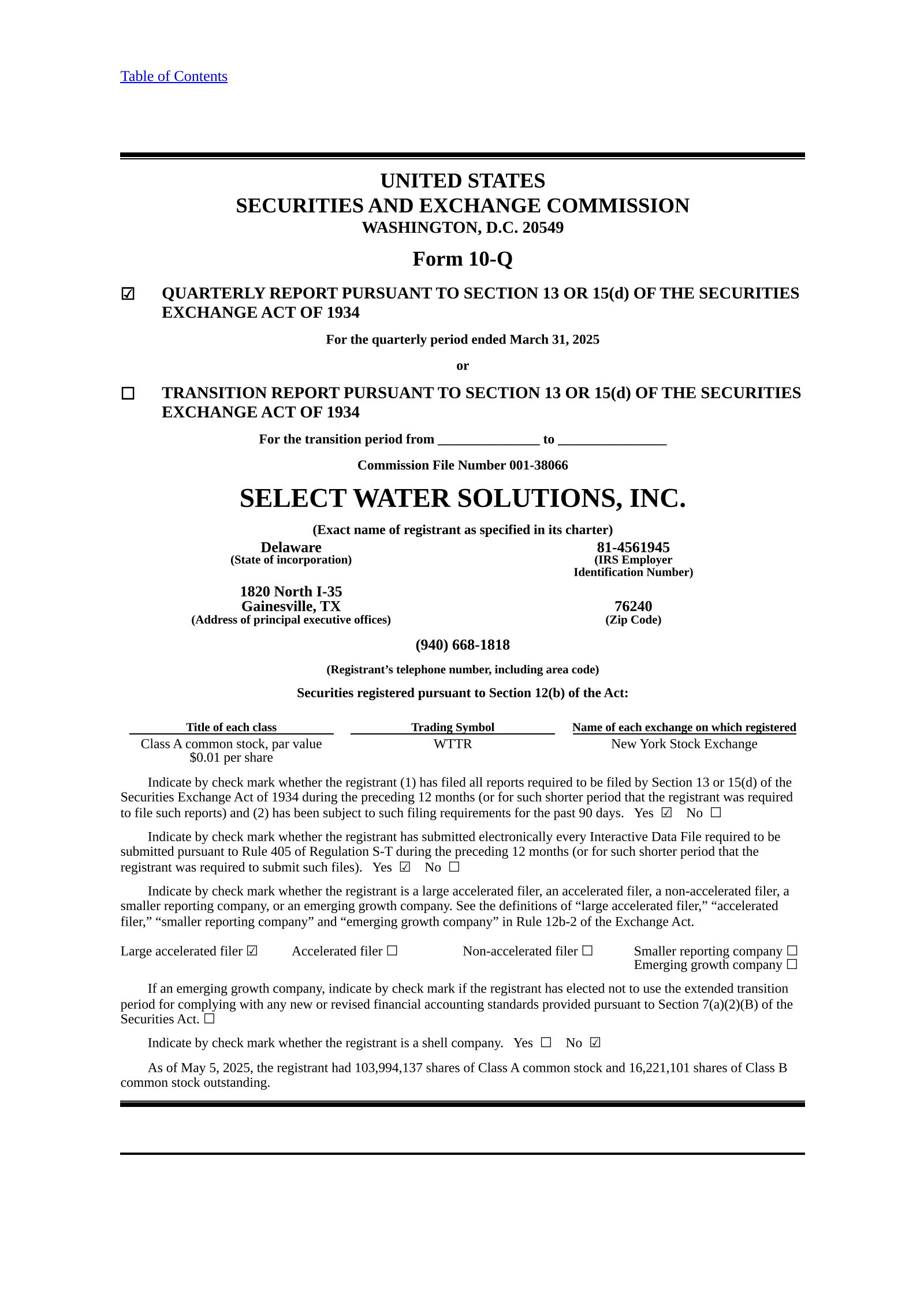 Select Water Solutions' Q1 2025 Quarterly report