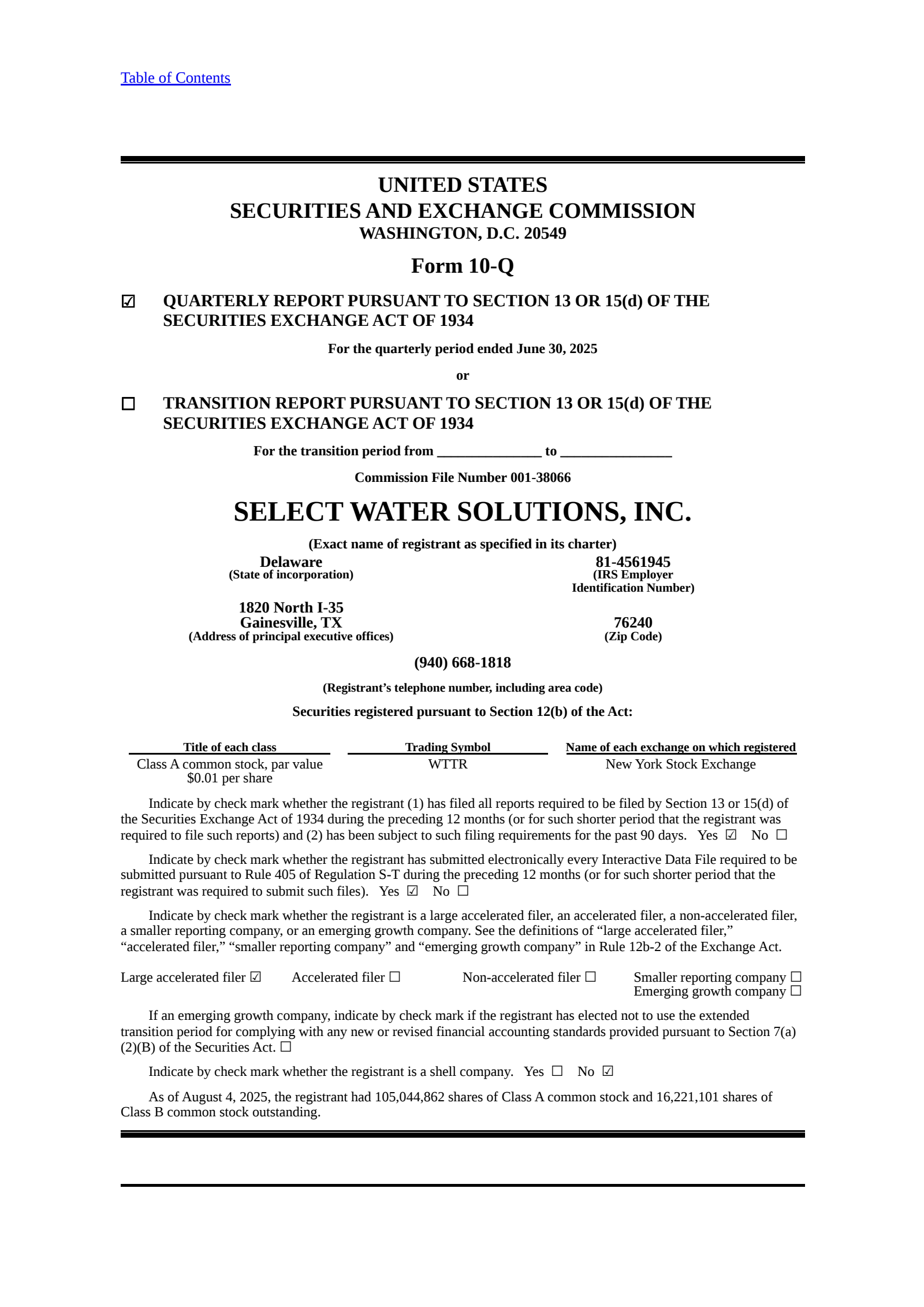 Select Water Solutions' Q2 2025 Quarterly report