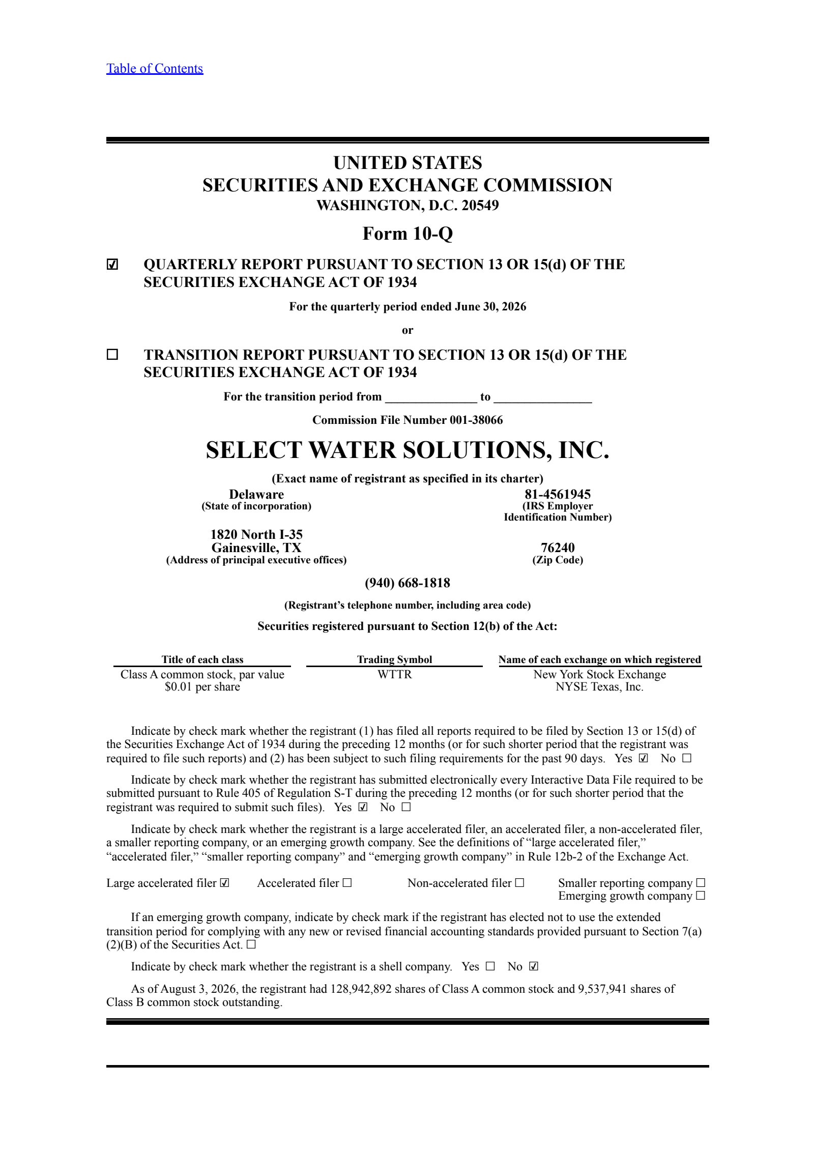 Select Water Solutions' Q2 2026 Quarterly report