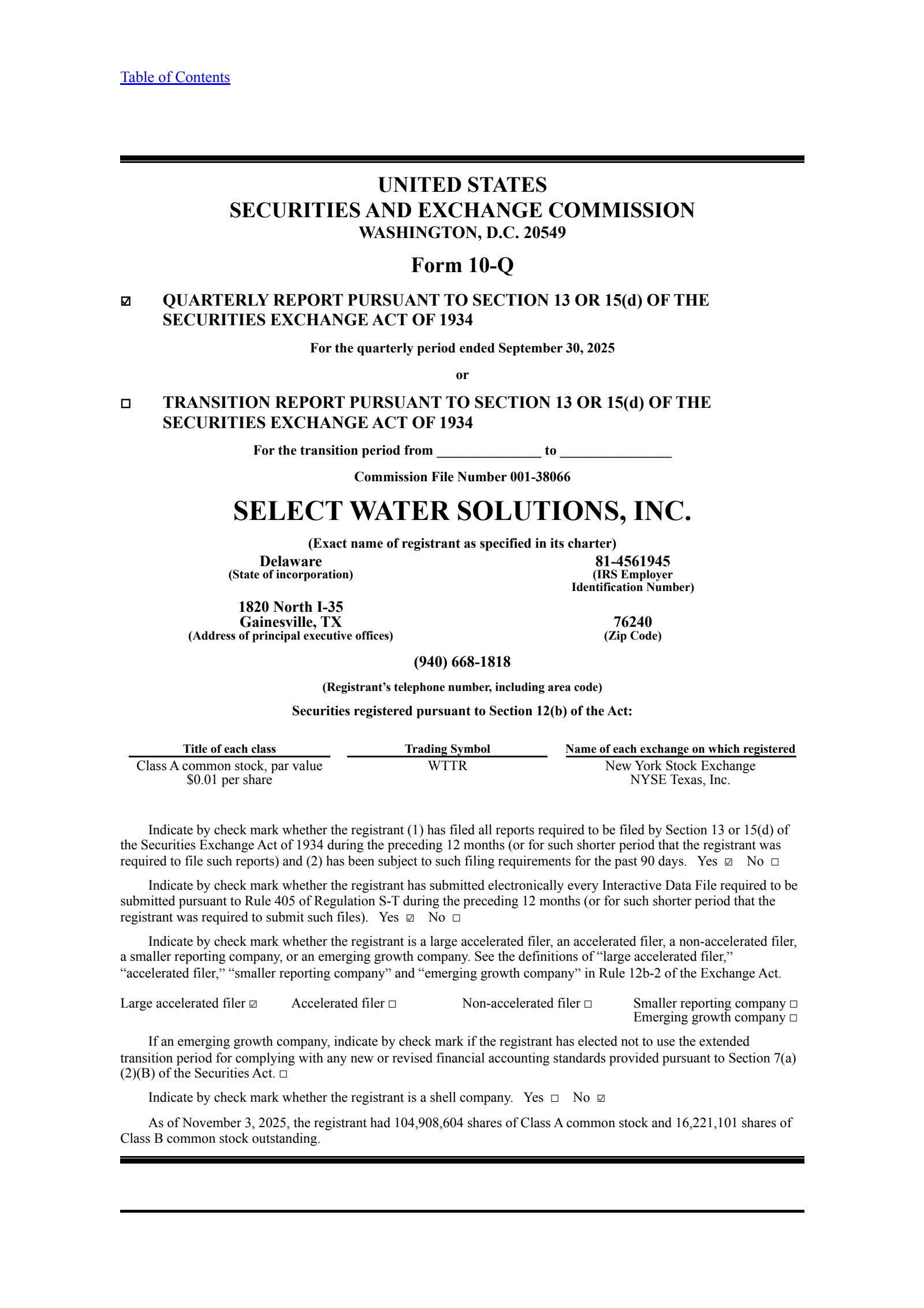 Select Water Solutions' Q3 2025 Quarterly Report