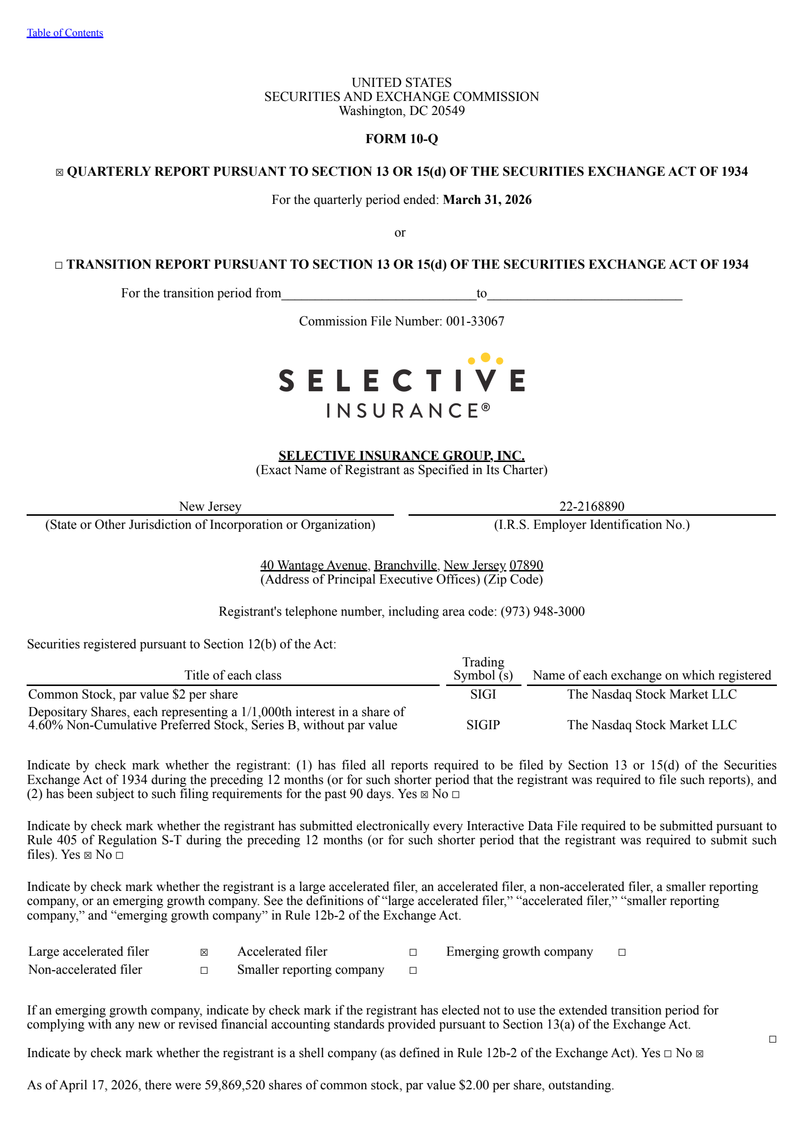 Selective Insurance Group's Q1 2026 Quarterly report