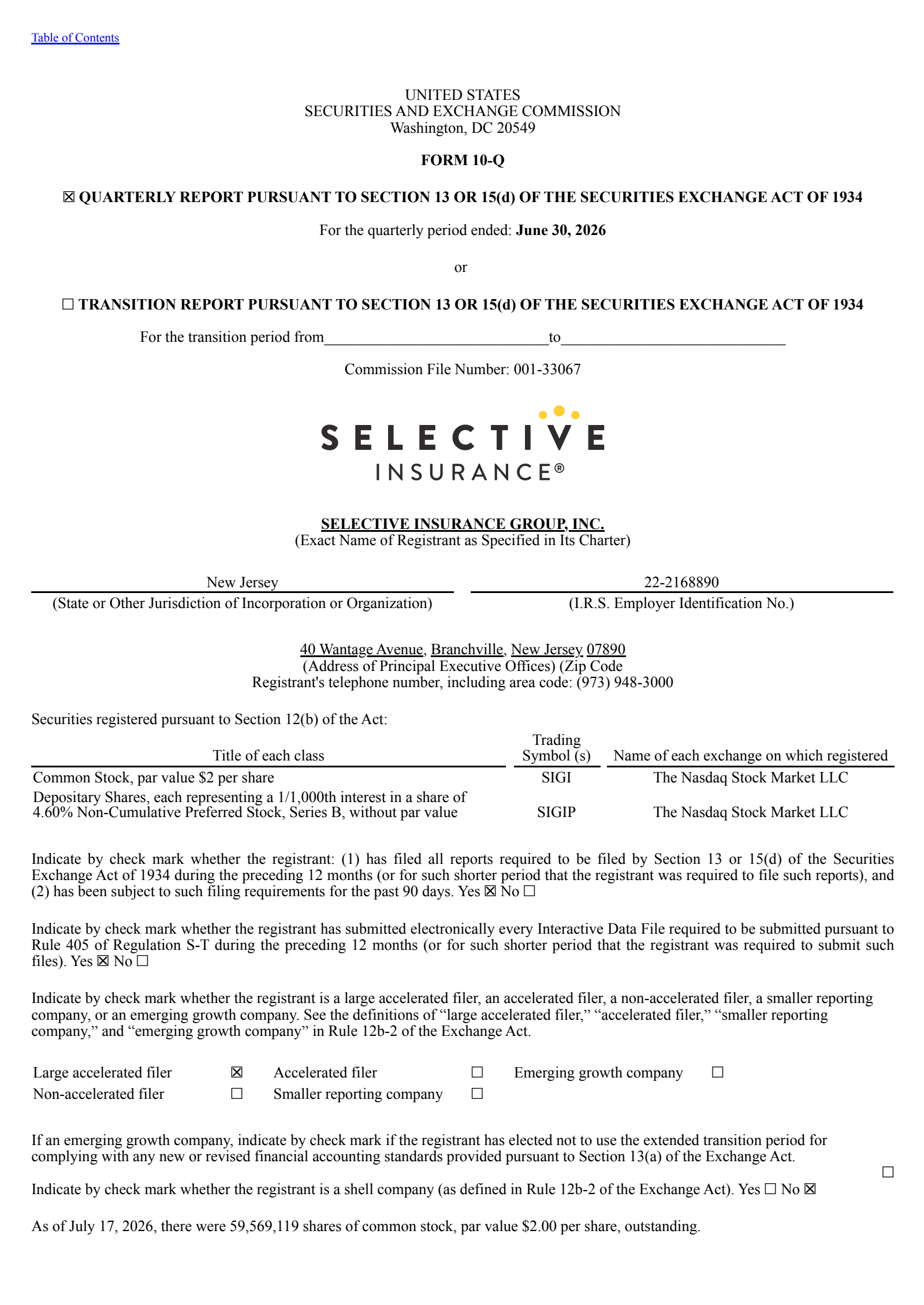 Selective Insurance Group's Q2 2026 Quarterly report