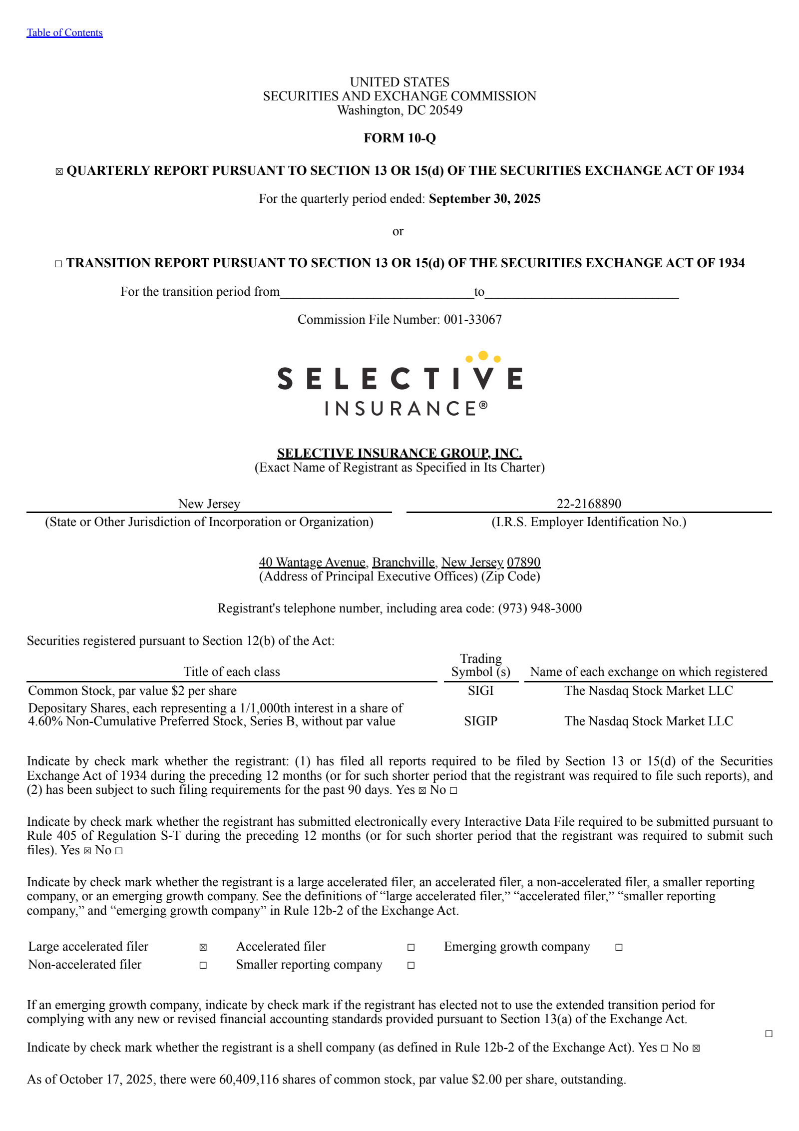 Selective Insurance Group's Q3 2025 Quarterly Report