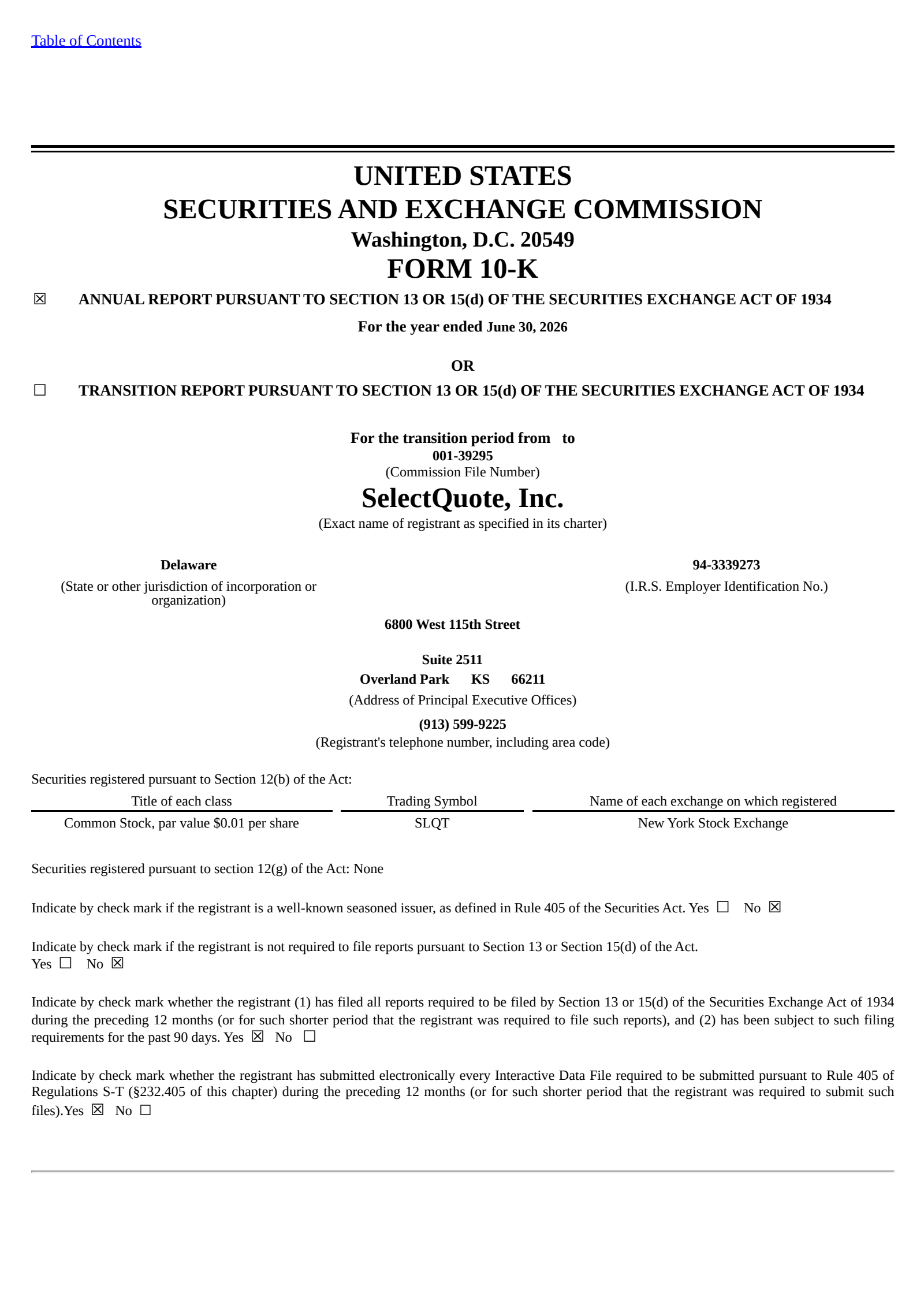 SelectQuote's Q4 2026 Annual report