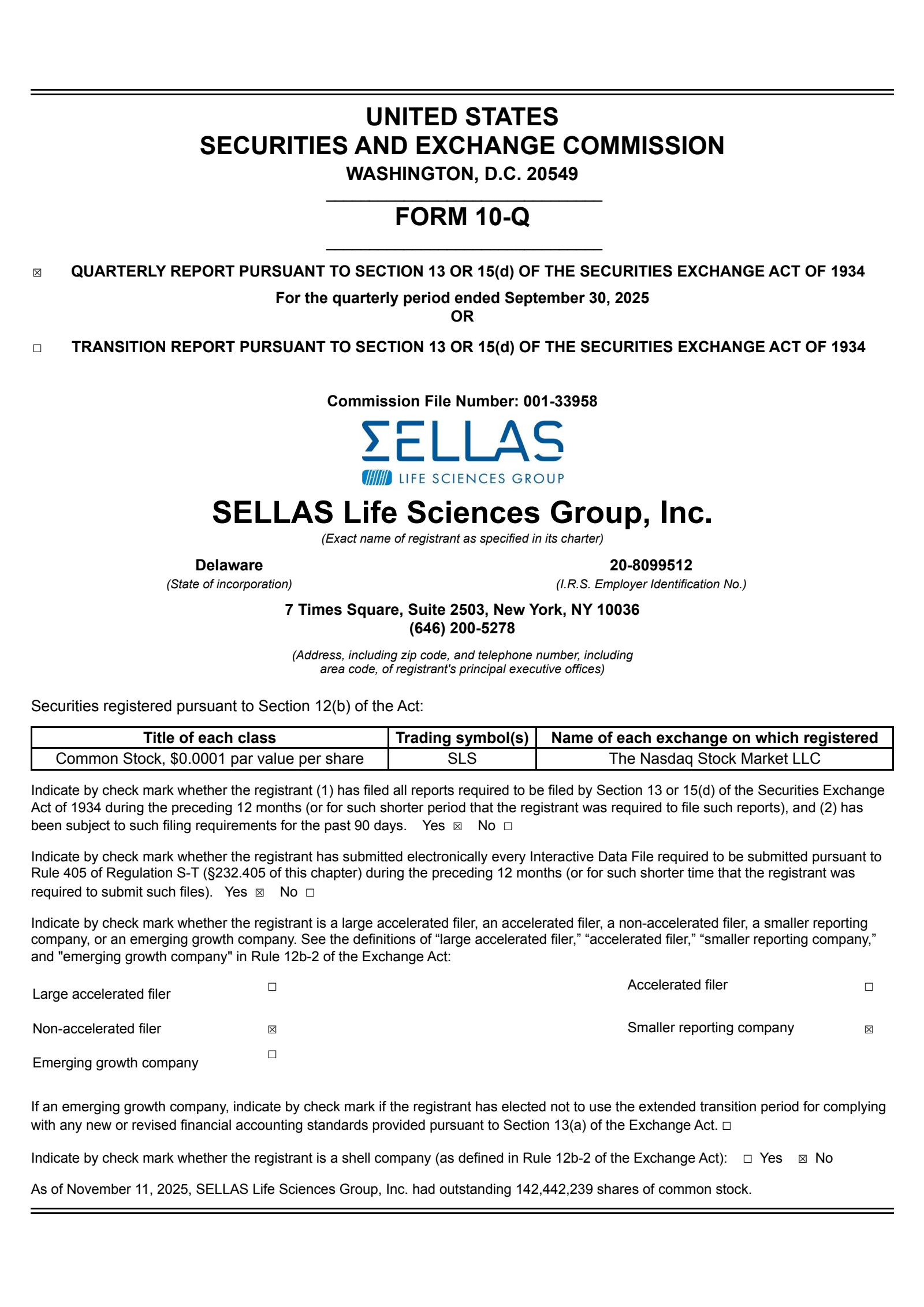 SELLAS Life Sciences Group's Q3 2025 Quarterly Report