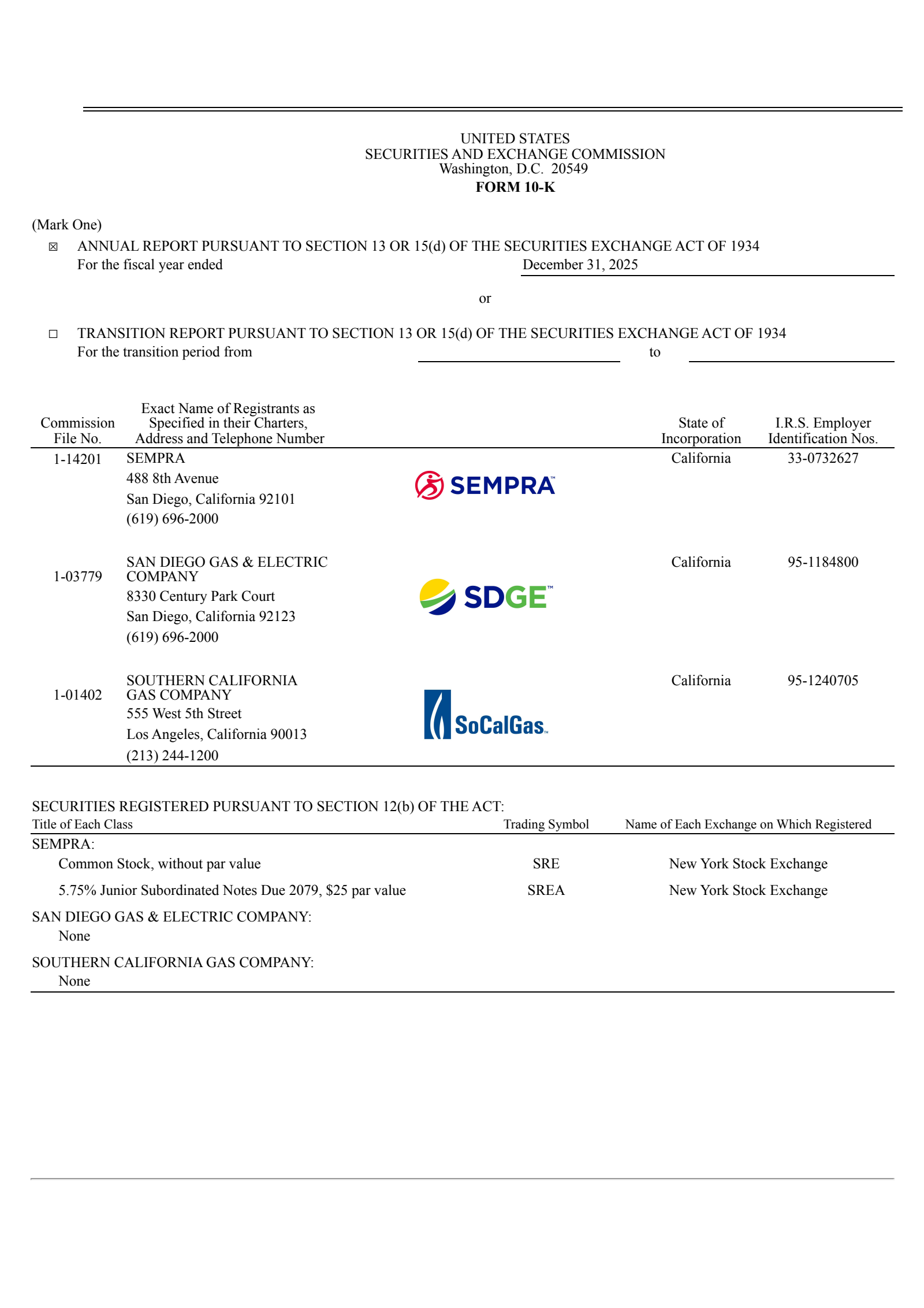 Sempra Energy's Q4 2025 Annual report