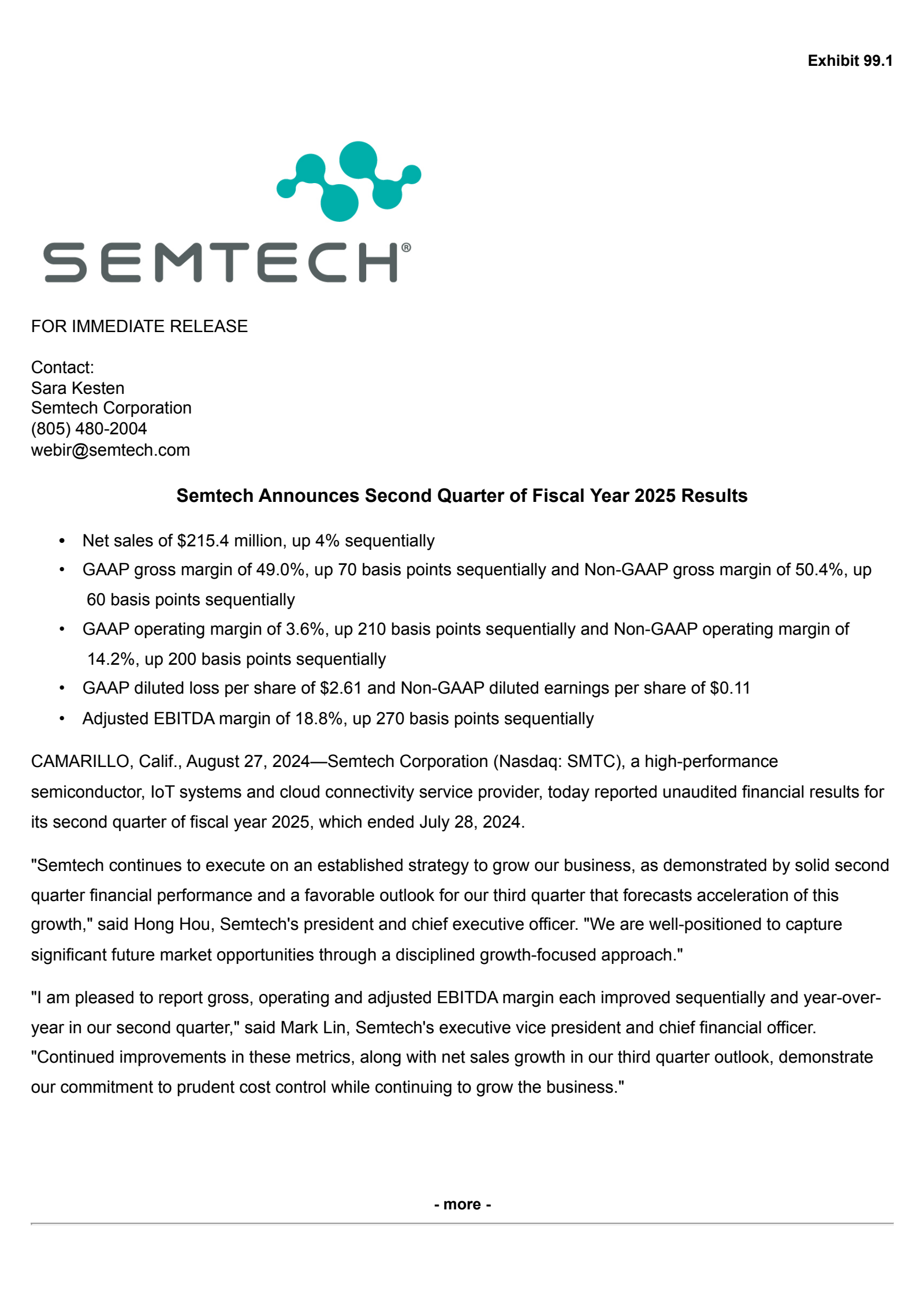 Samtech Q2 SMTC Q2 2025 Earnings Report on 8/27/2024