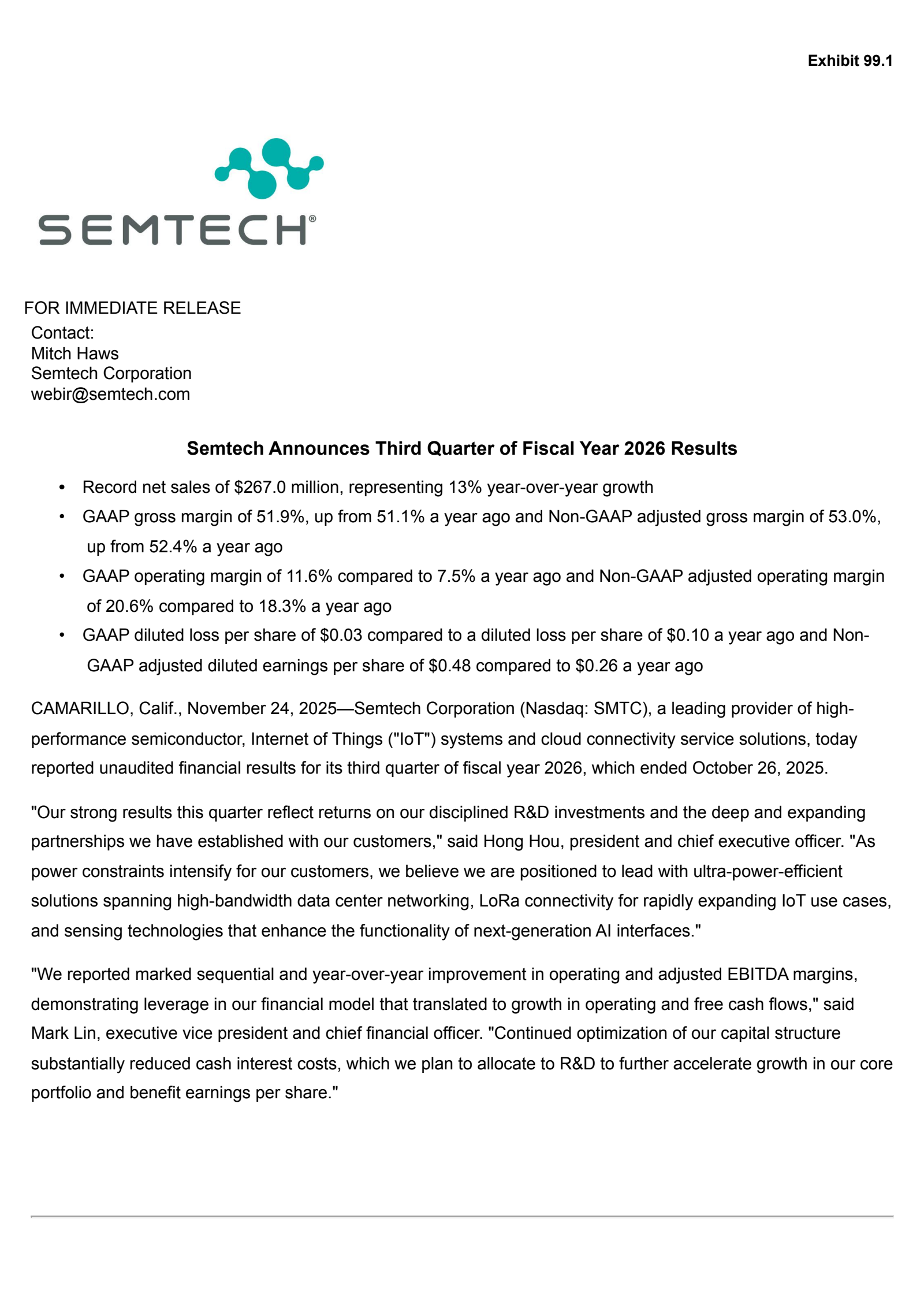 Semtech's Q3 2026 Earnings Release