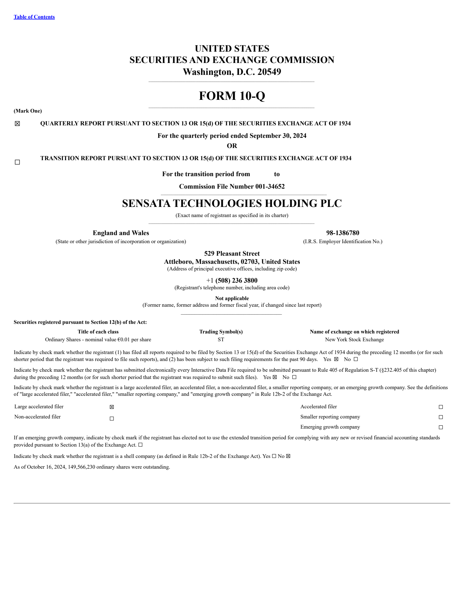 Sensata Technologies' Q3 2024 Quarterly Report