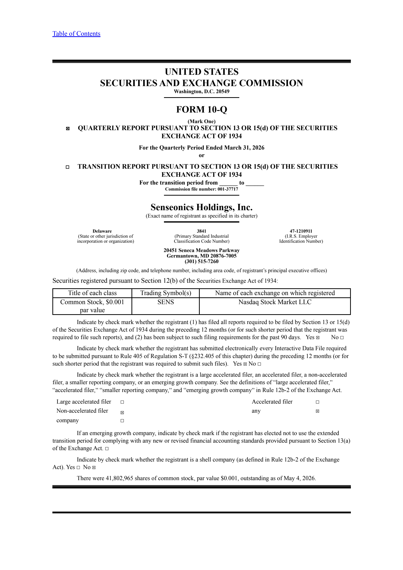 Senseonics Holdings, Inc. Common Stock's Q1 2026 Quarterly report