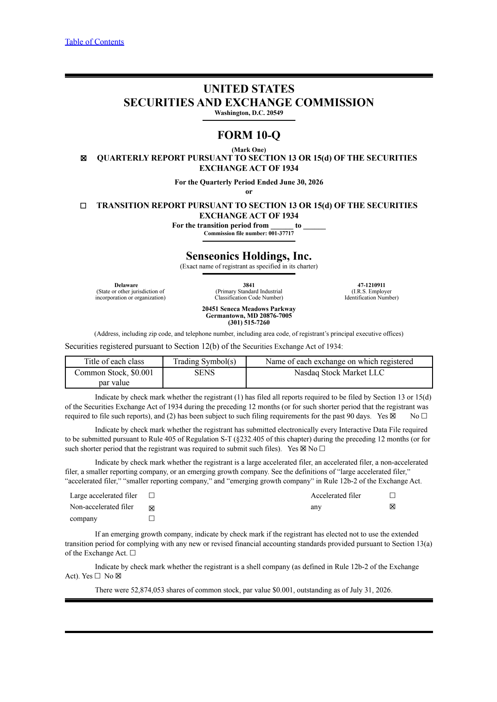 Senseonics Holdings, Inc. Common Stock's Q2 2026 Quarterly report