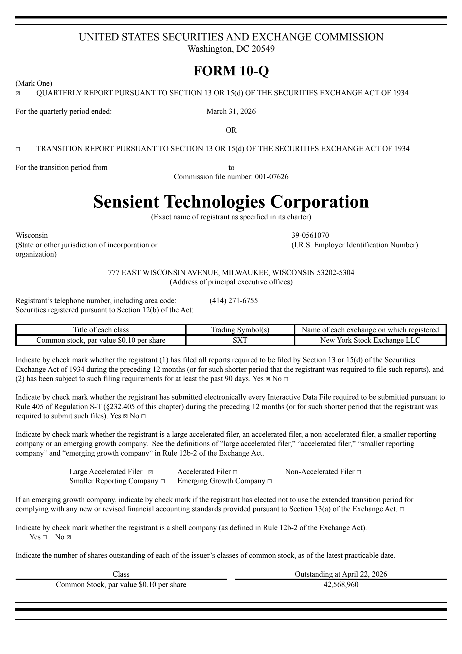 Sensient Technologies' Q1 2026 Quarterly report