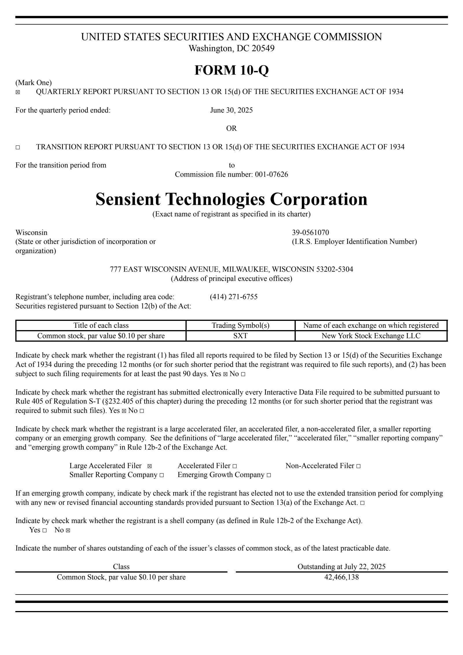 Sensient Technologies' Q2 2025 Quarterly report