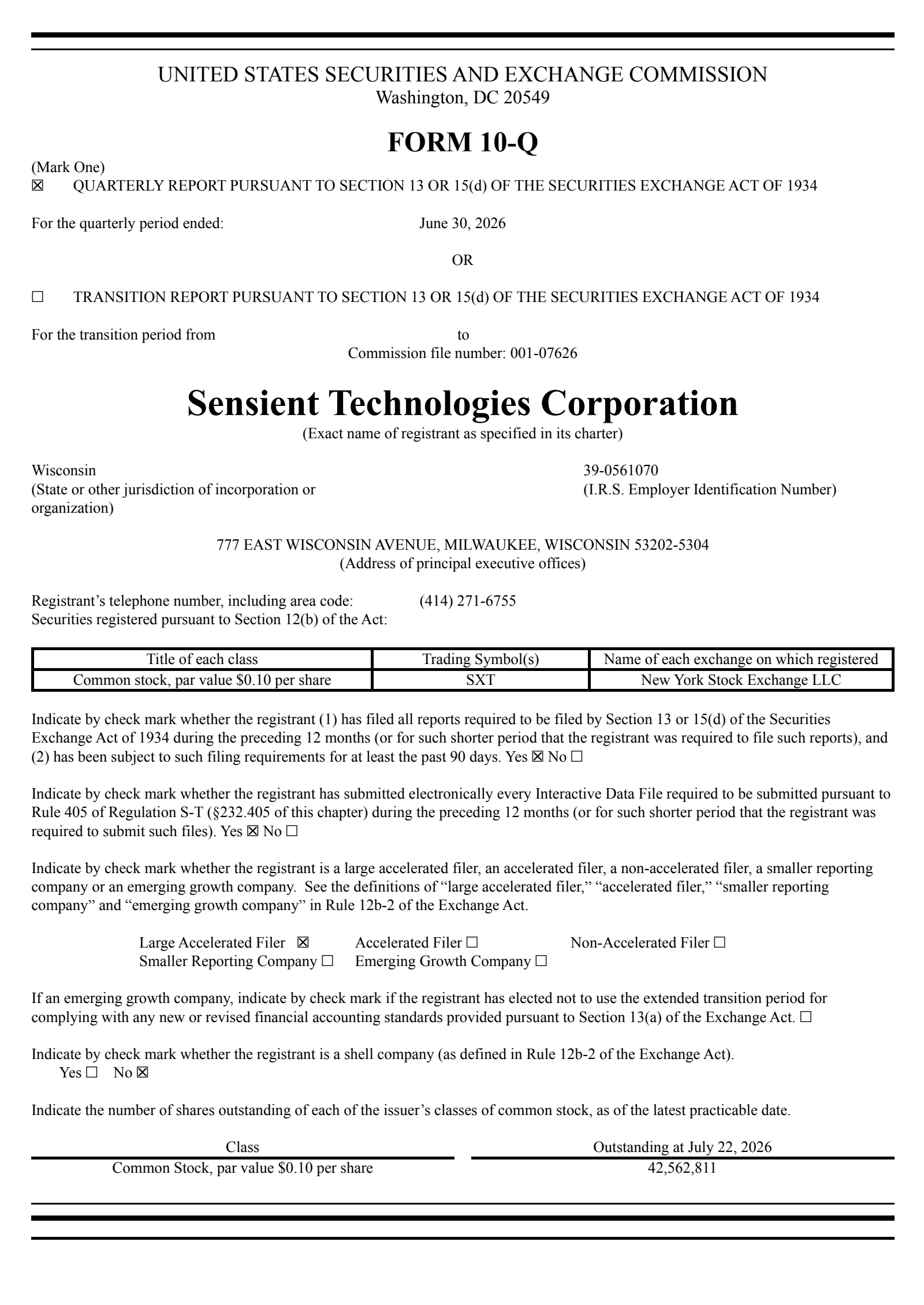 Sensient Technologies' Q2 2026 Quarterly report