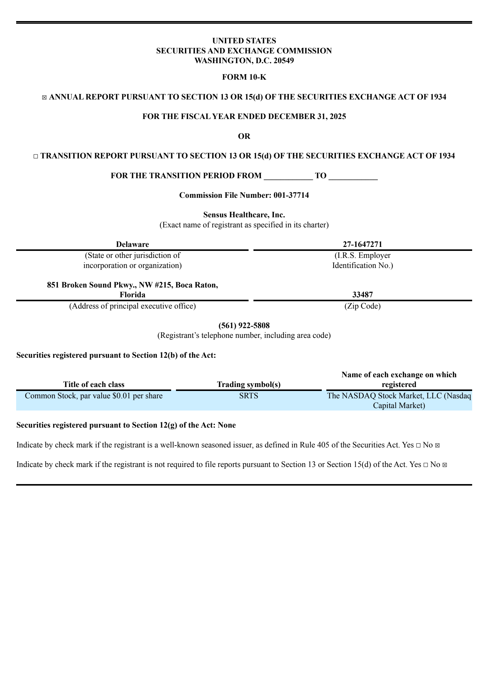 Sensus Healthcare's Q4 2025 Annual report