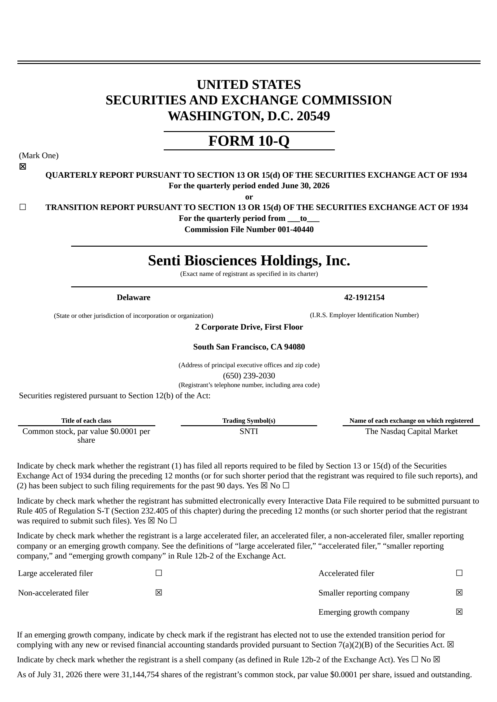 Senti Biosciences' Q2 2026 Quarterly report