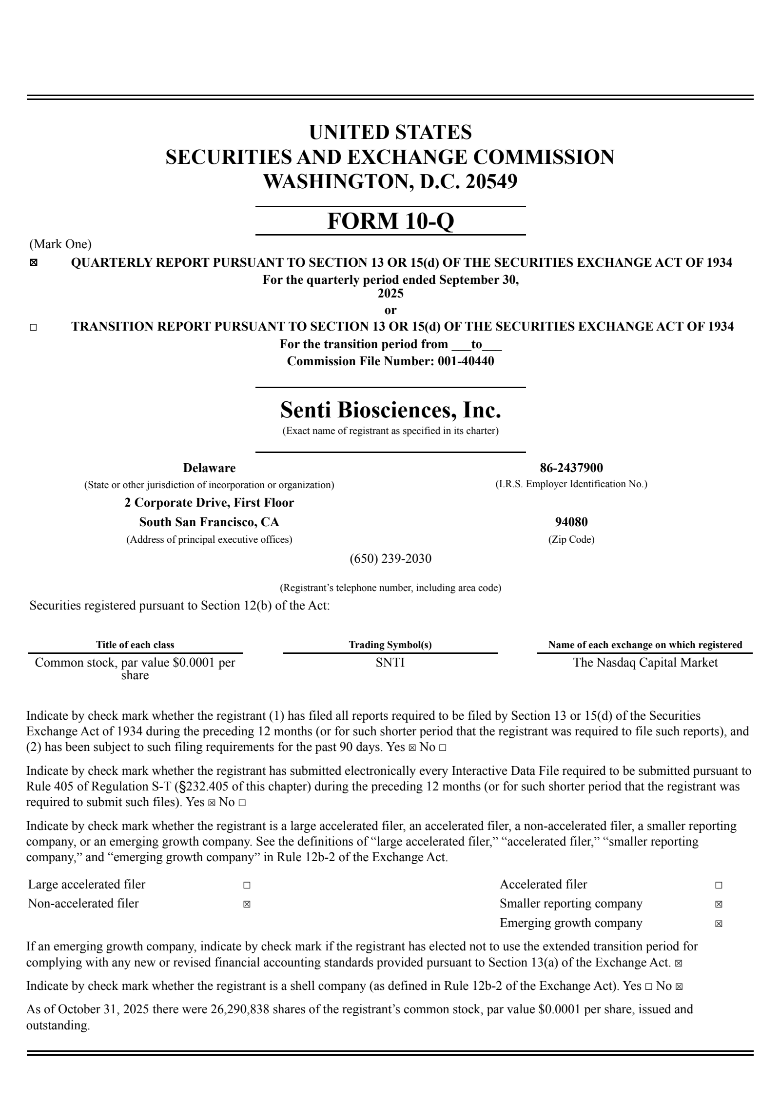 Senti Biosciences' Q3 2025 Quarterly Report