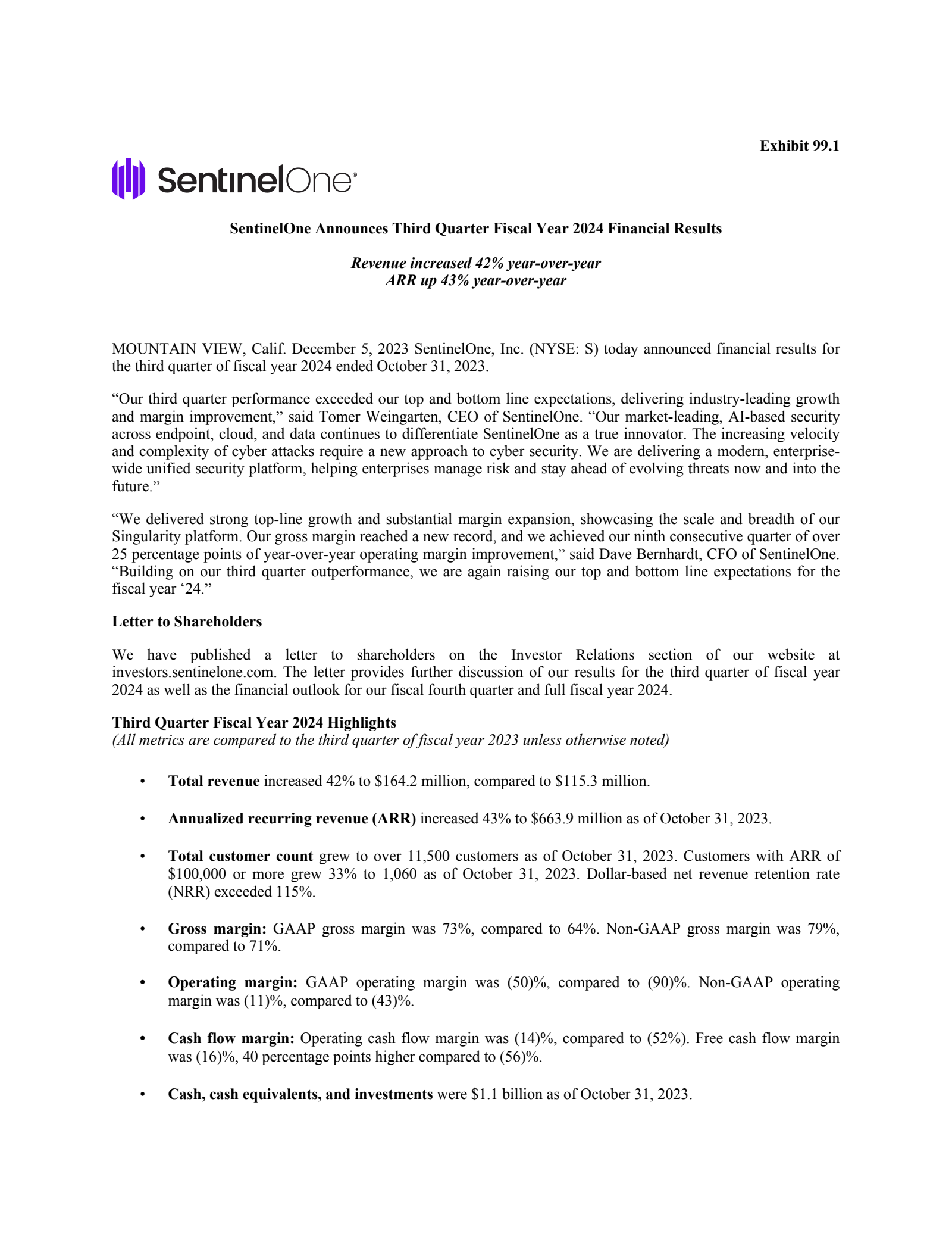 SentinelOne's Q3 2024 Earnings Release