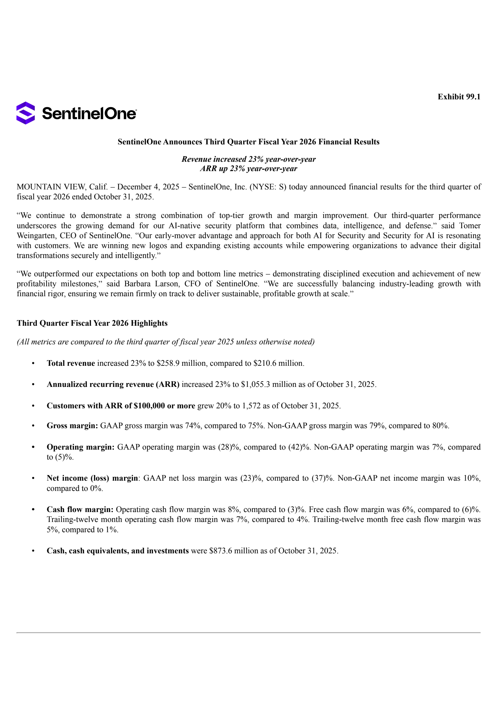 SentinelOne's Q3 2026 Earnings Release