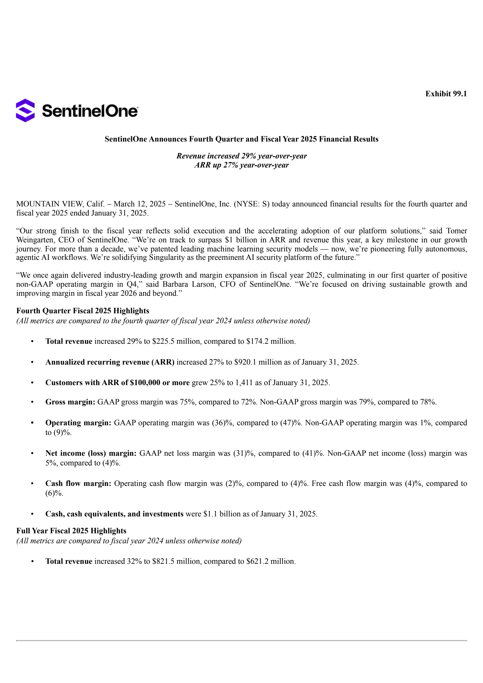 SentinelOne's Q4 2025 Press Release