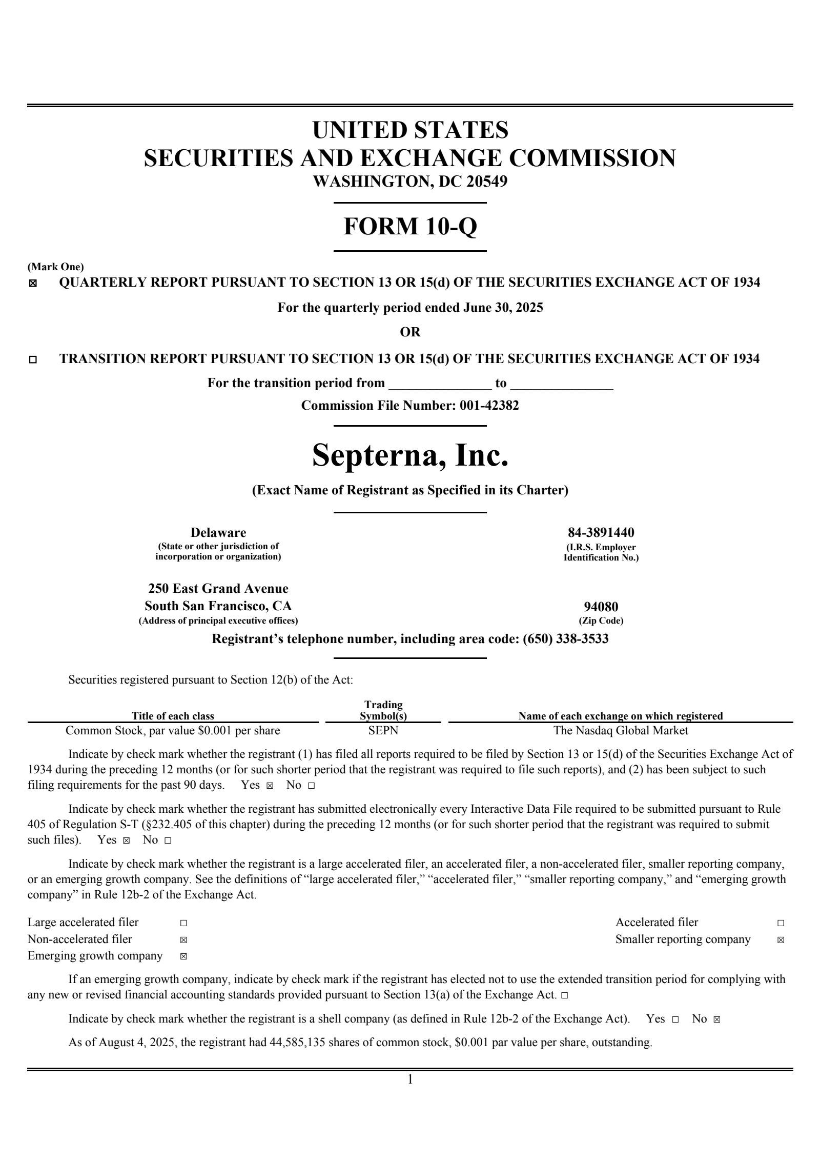 Septerna's Q2 2025 Quarterly report