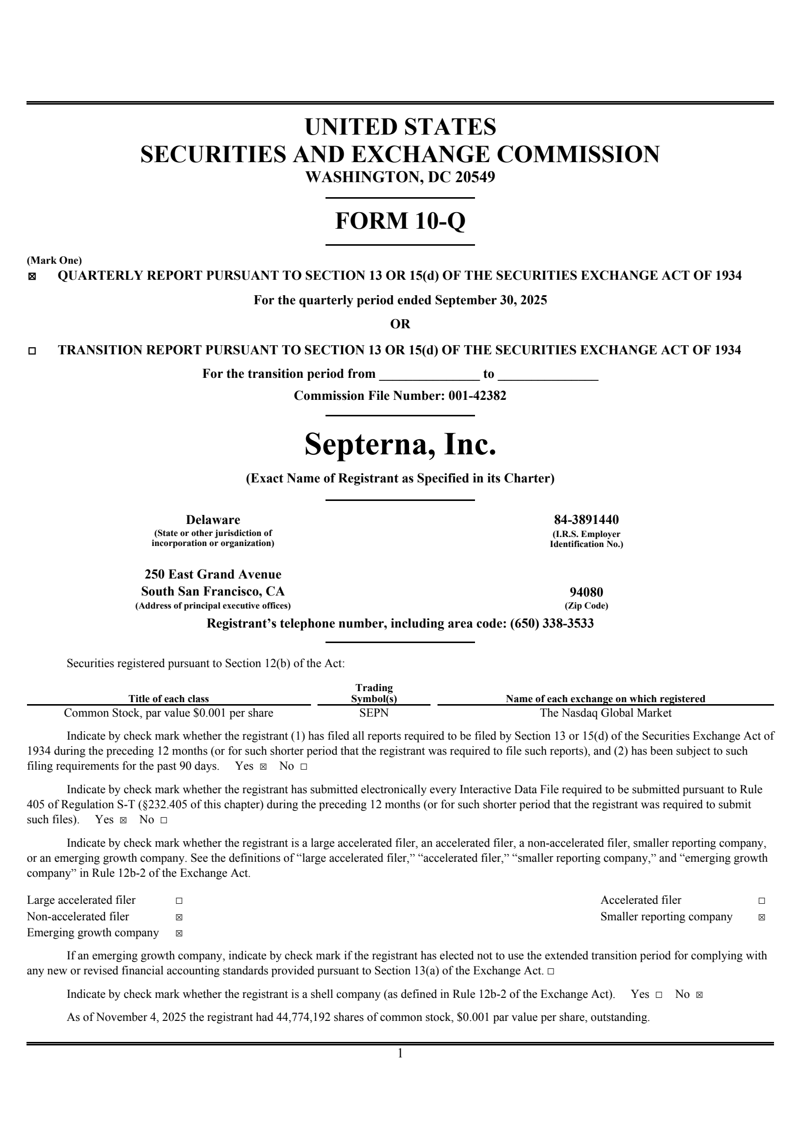 Septerna's Q3 2025 Quarterly Report