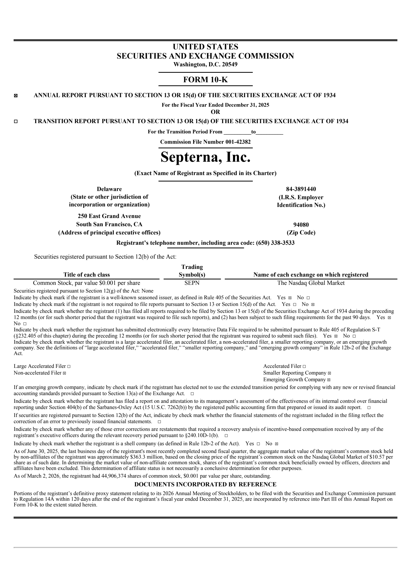 Septerna's Q4 2025 Annual report