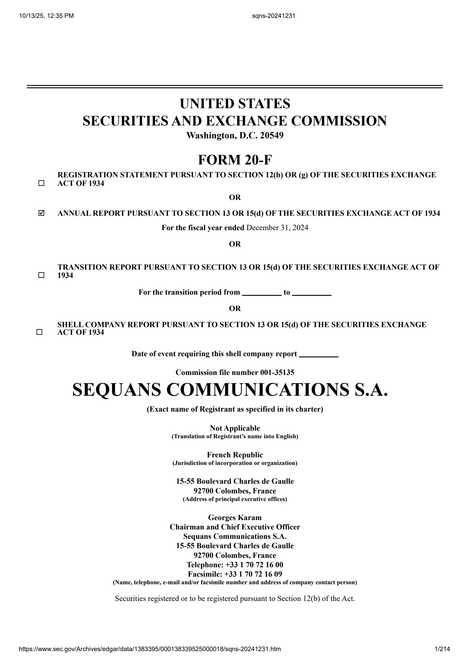 Sequans Communications' Q4 2024 Annual Report