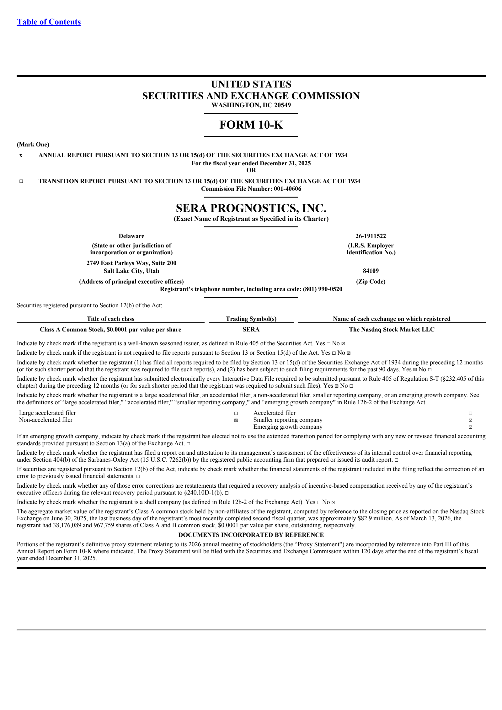 Sera Prognostics' Q4 2025 Annual report