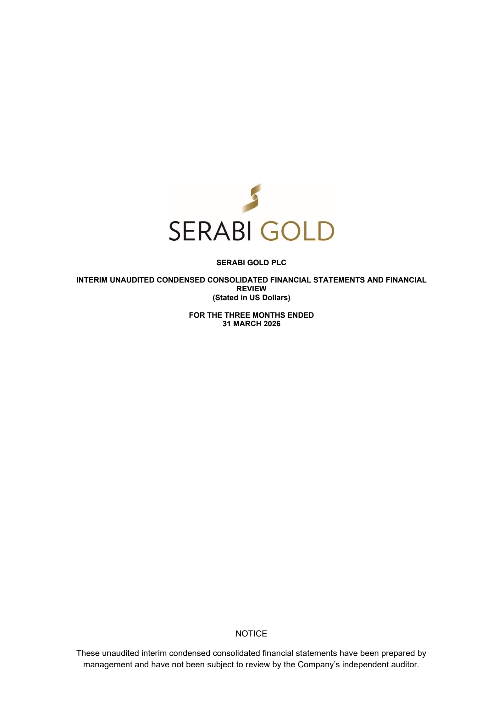 Serabi Gold's Q1 2026 Interim report