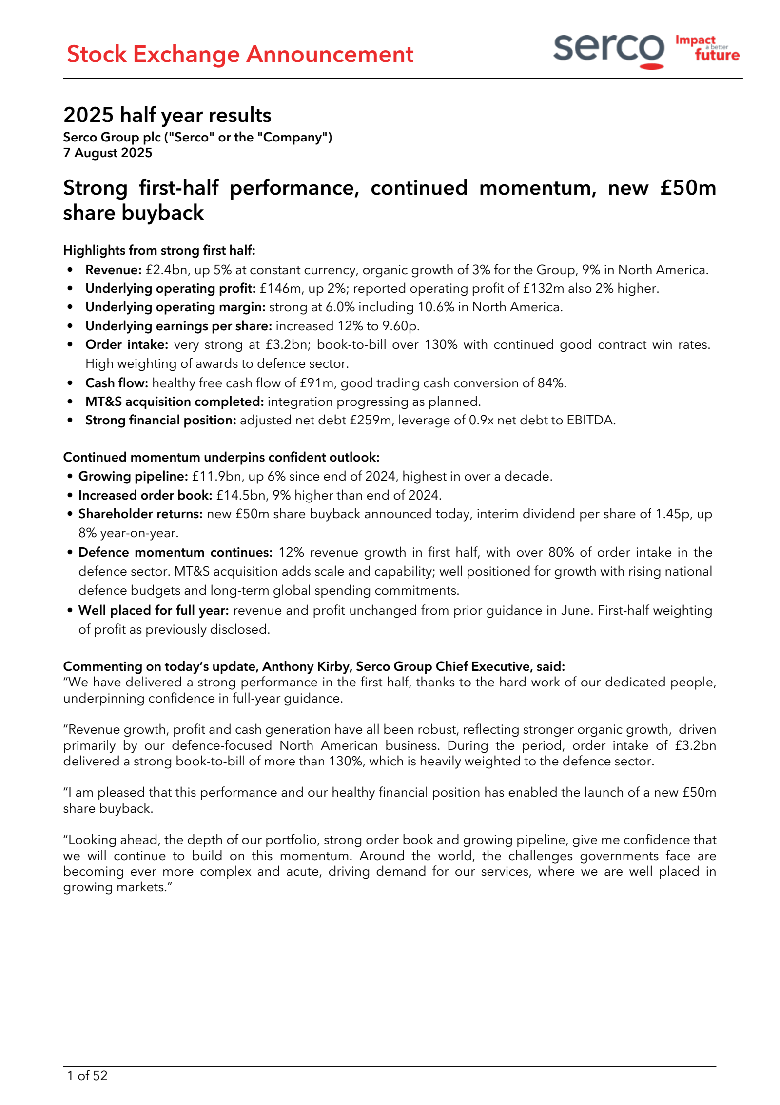 Serco Group's H1 2025 Interim report