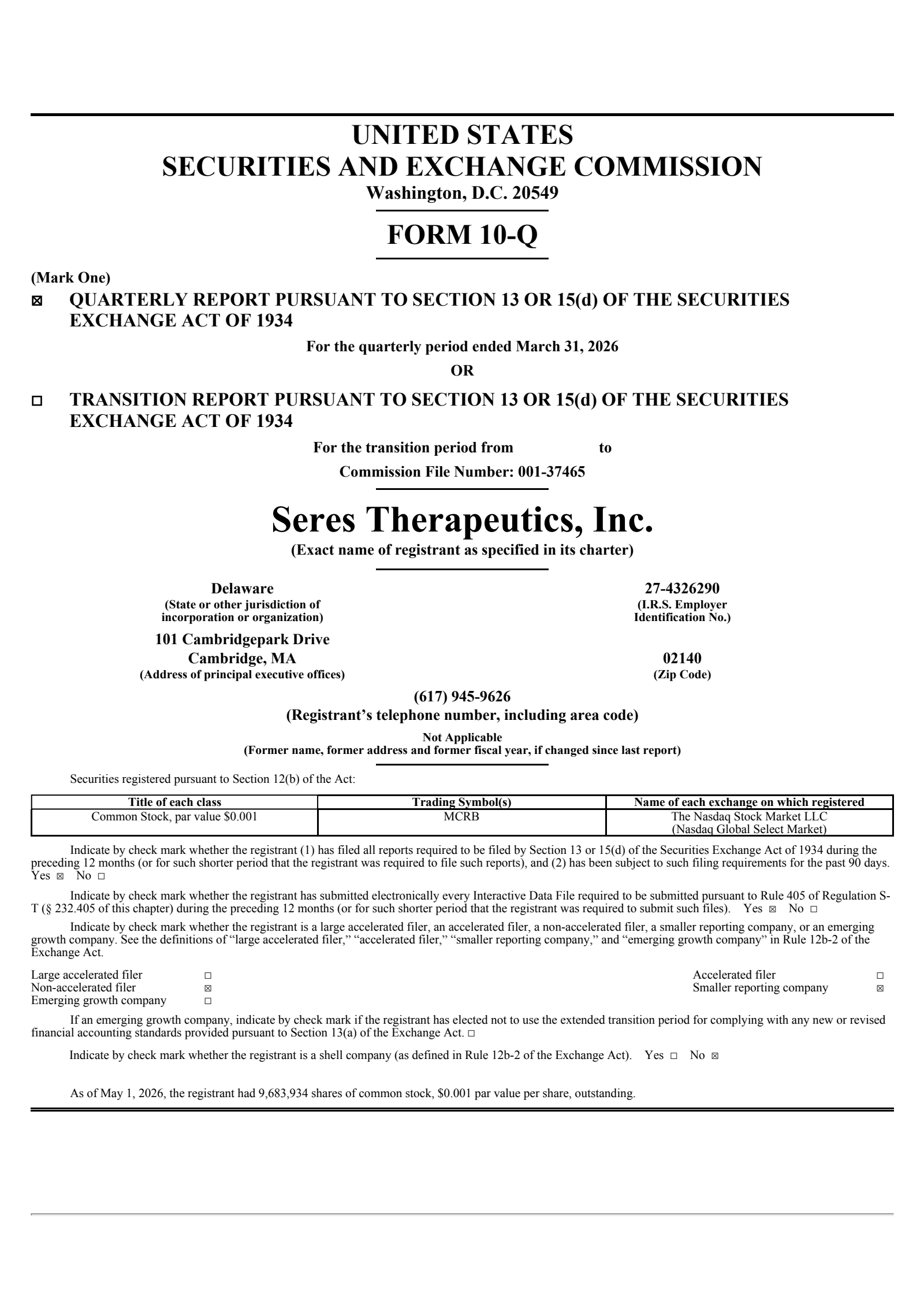 Seres Therapeutics' Q1 2026 Quarterly report