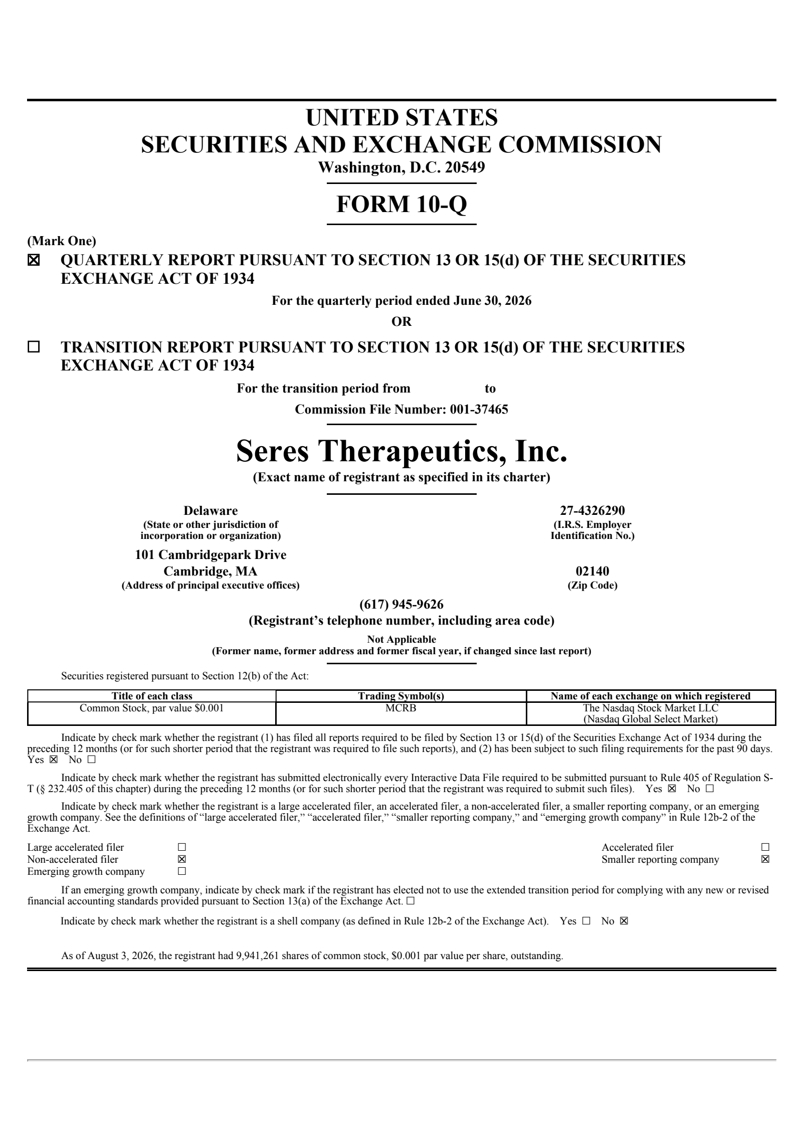 Seres Therapeutics' Q2 2026 Quarterly report