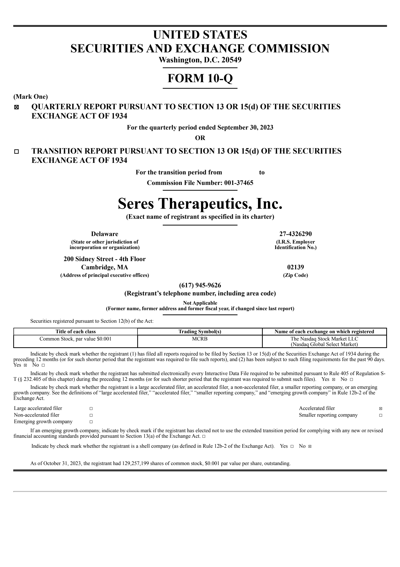 Seres Therapeutics' Q3 2023 Quarterly report