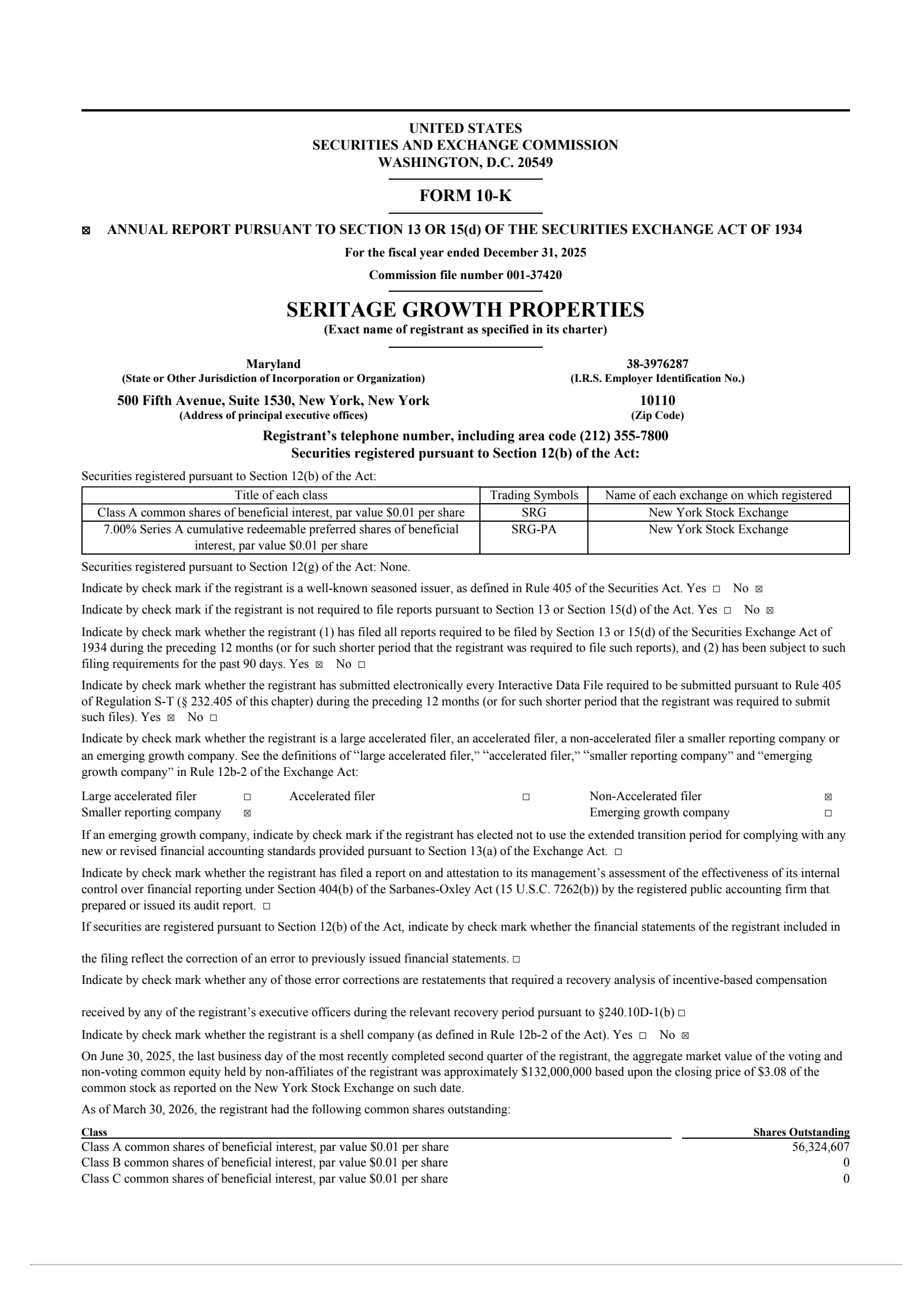 Seritage Growth Properties' Q4 2025 Annual report