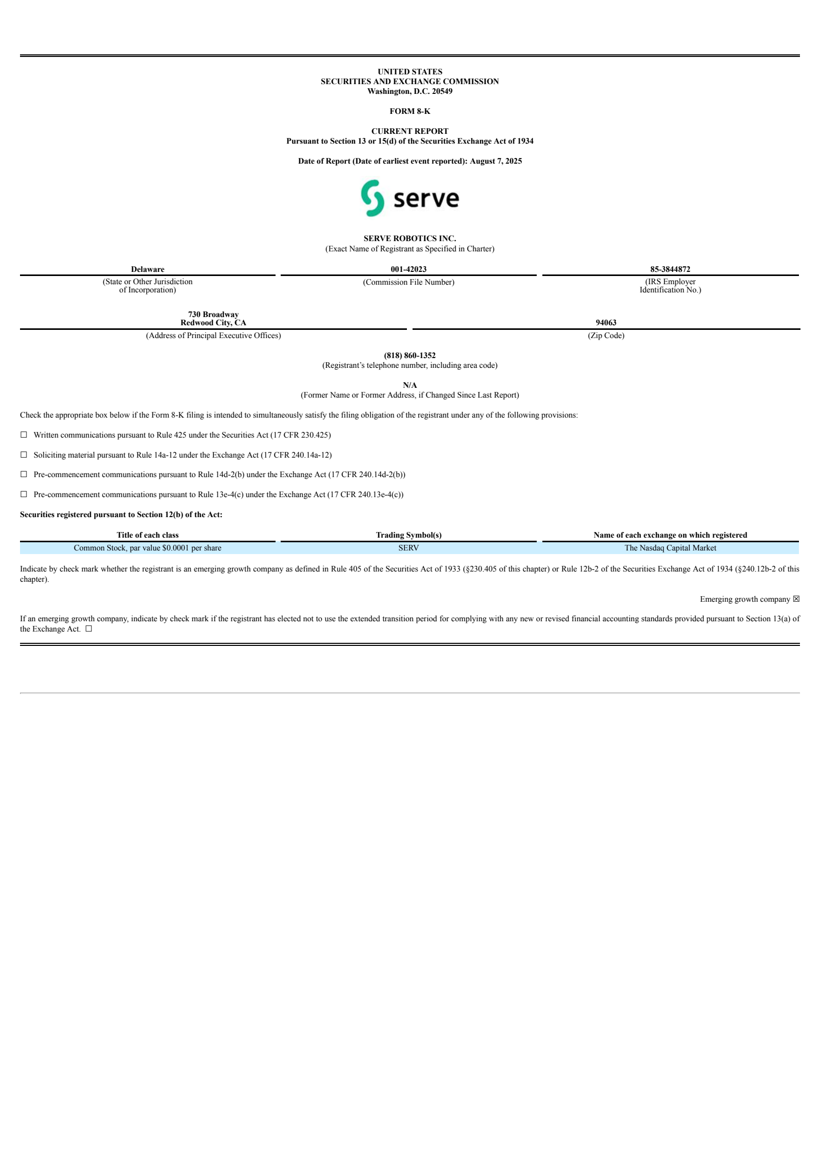 Serve Robotics' Q2 2025 Press Release