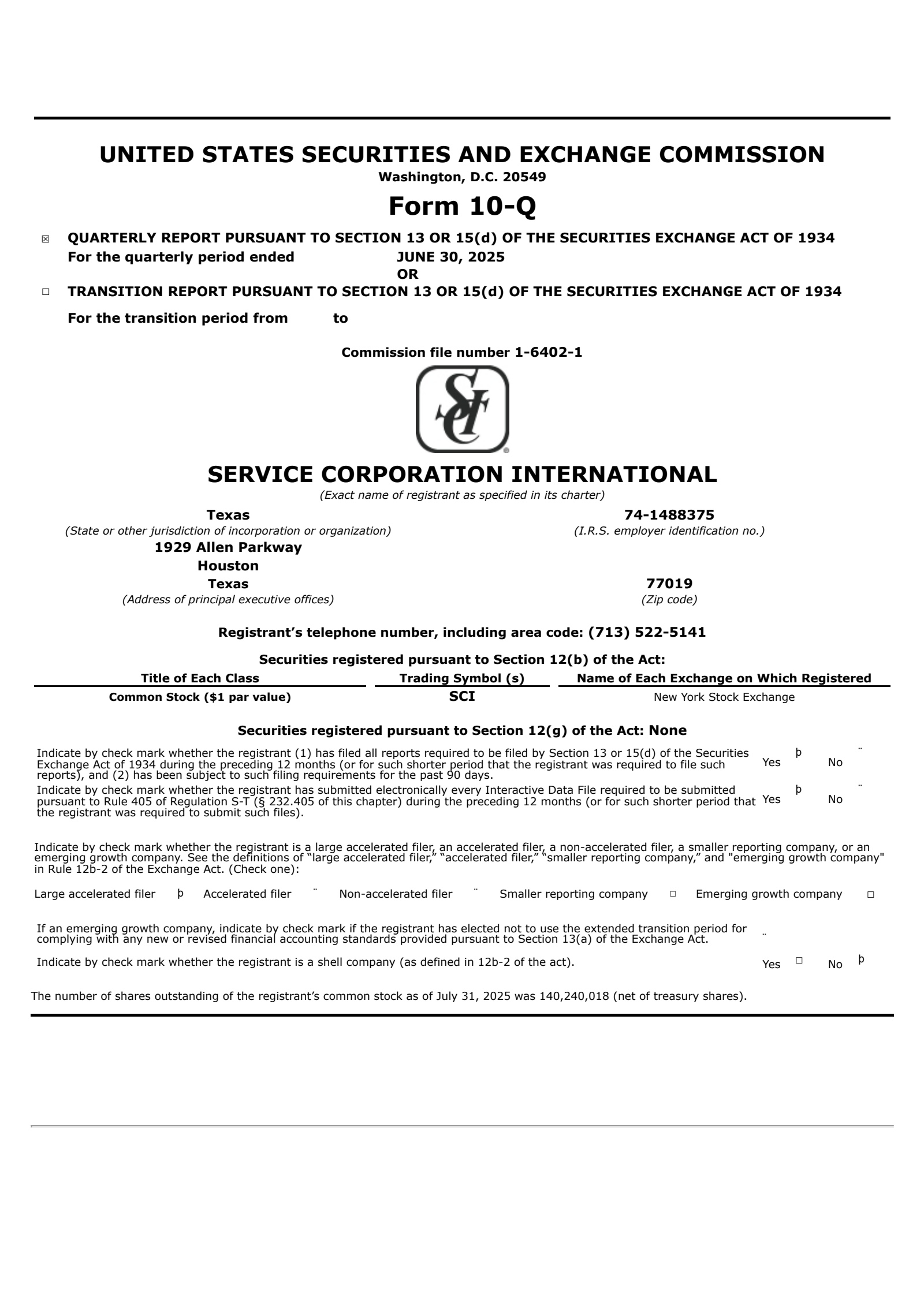 Service Corporation International's Q2 2025 Quarterly report