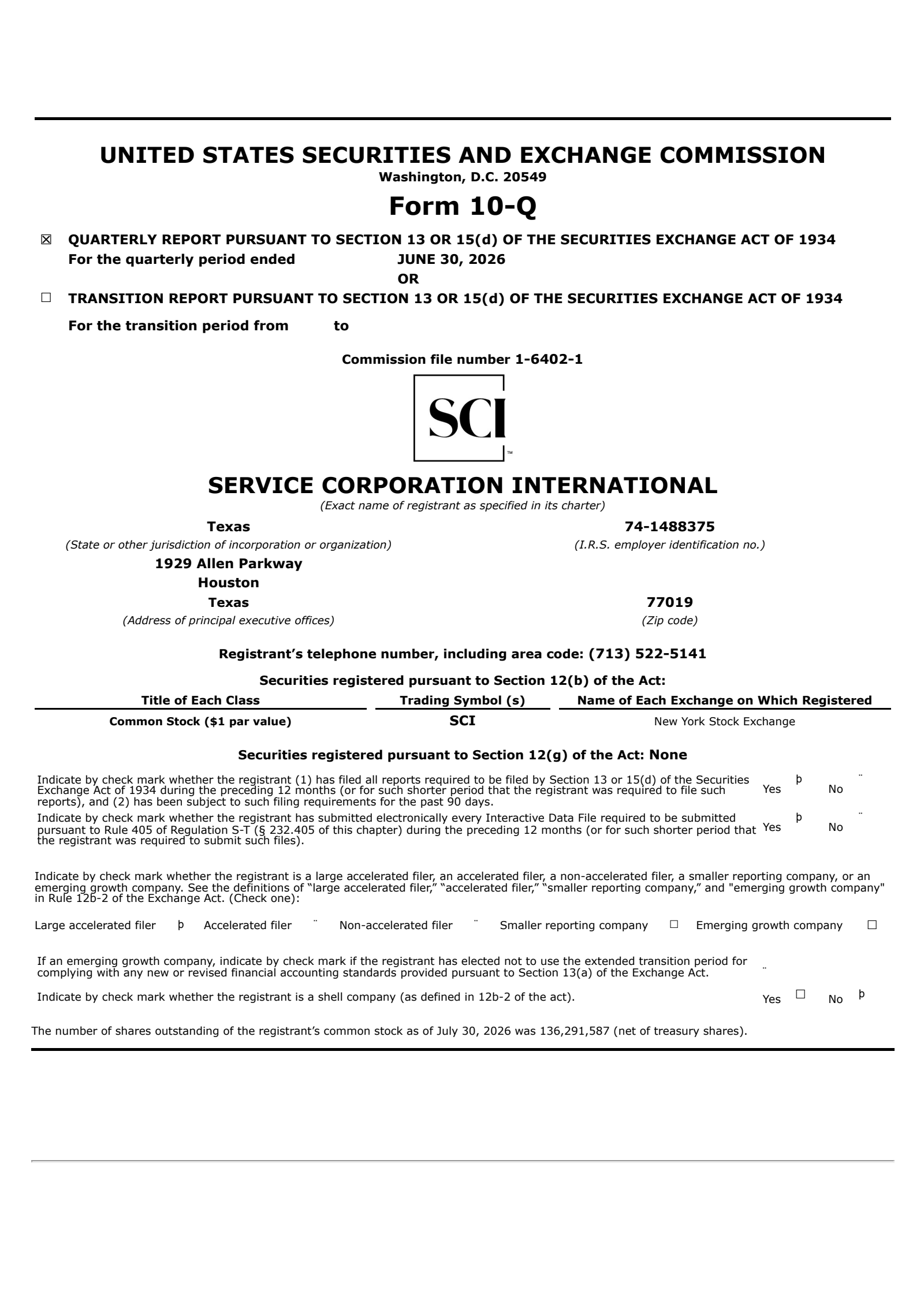 Service Corporation International's Q2 2026 Quarterly report
