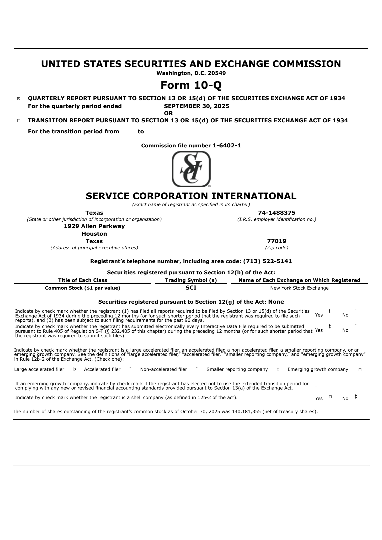Service Corporation International's Q3 2025 Quarterly Report