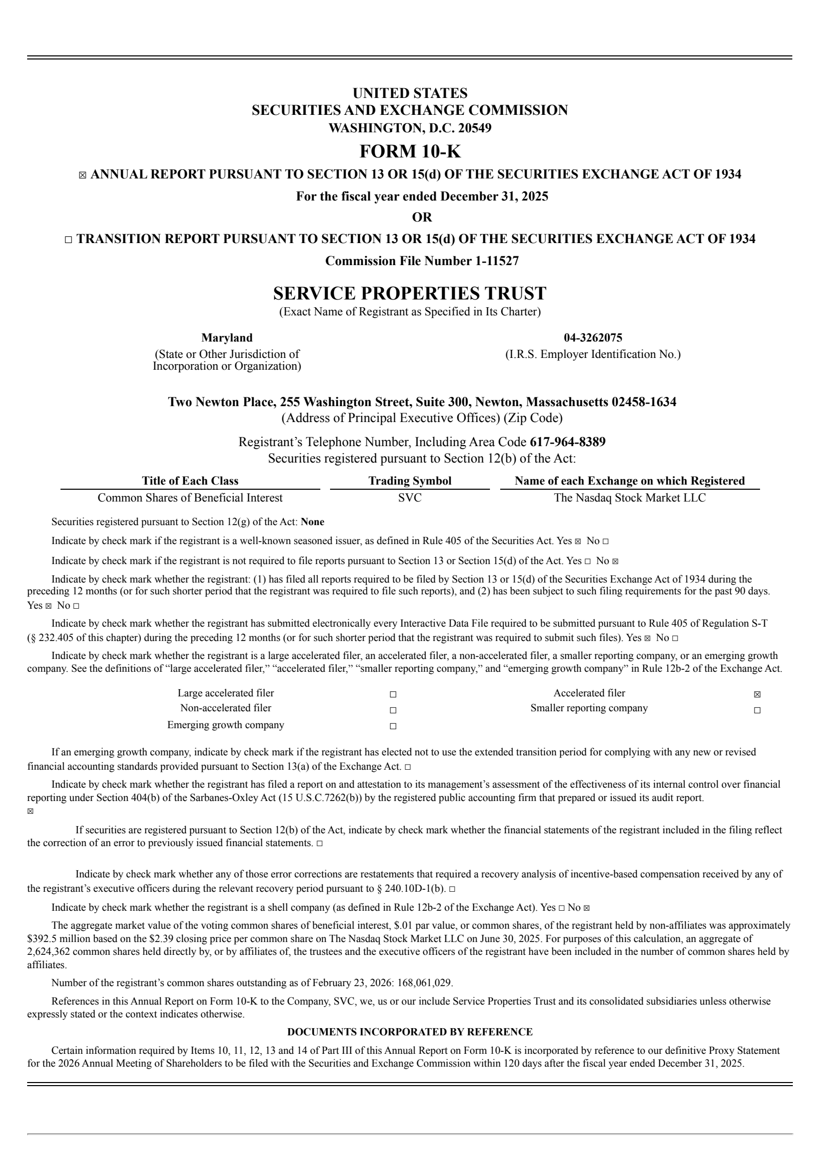 Service Properties Trust's Q4 2025 Annual report