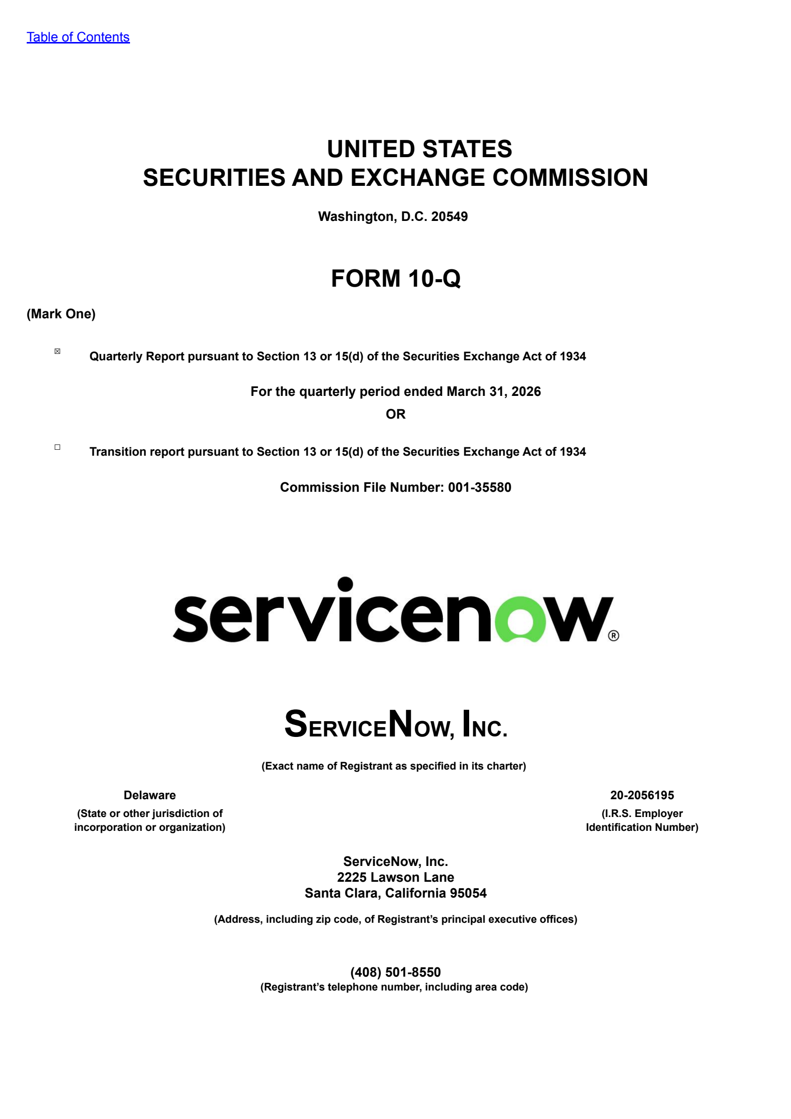 ServiceNow's Q1 2026 Quarterly report