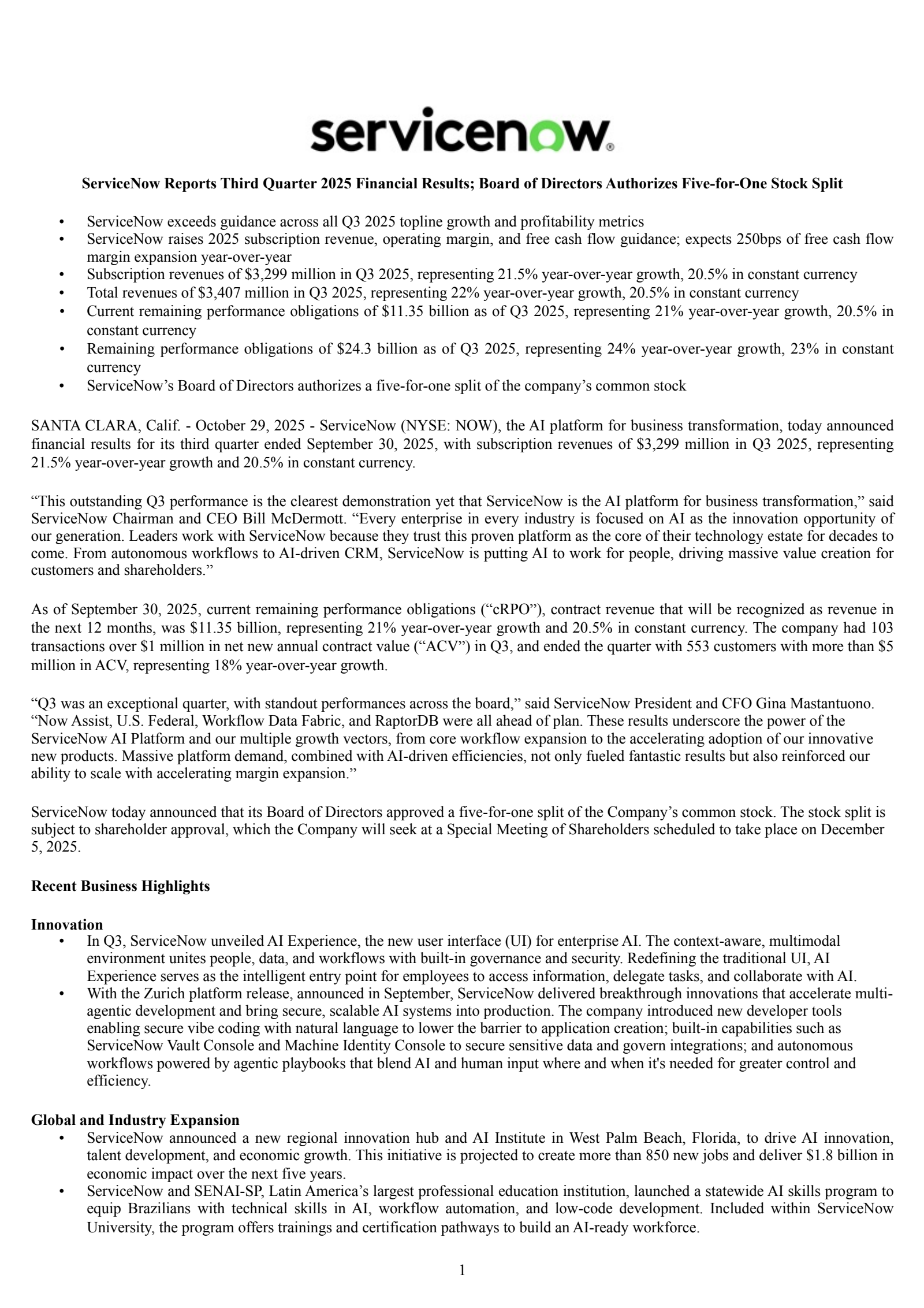 ServiceNow's Q3 2025 Earnings Release