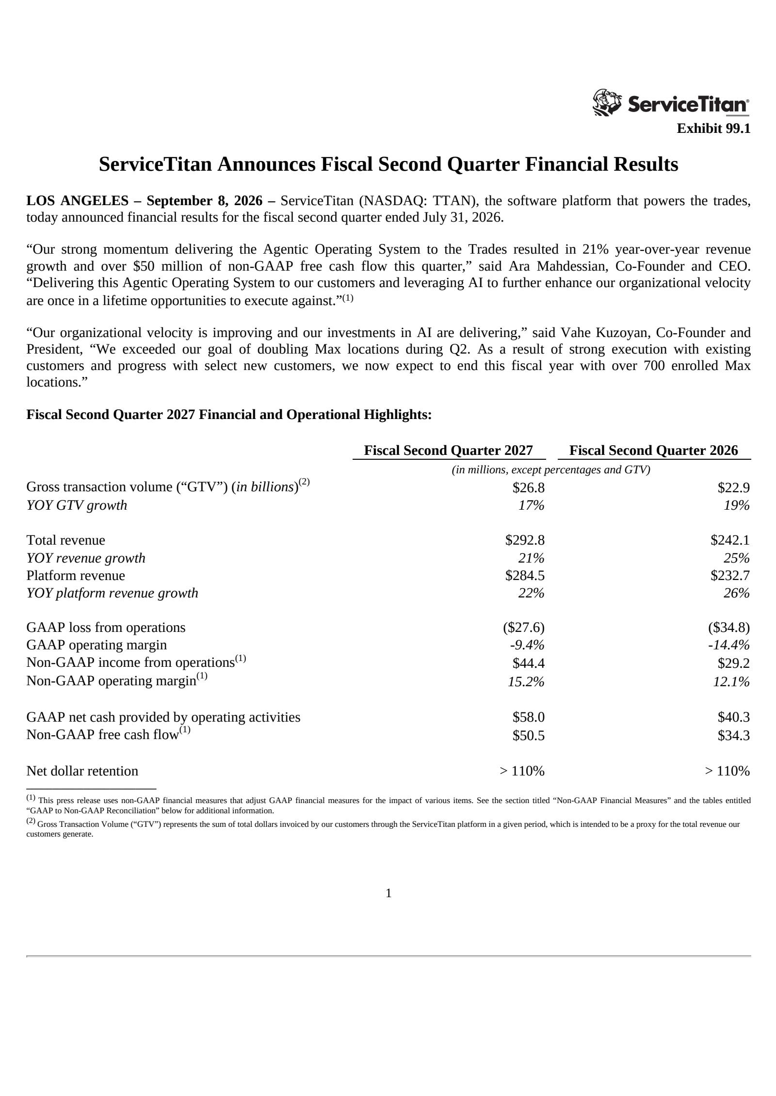 ServiceTitan's Q2 2027 Press Release