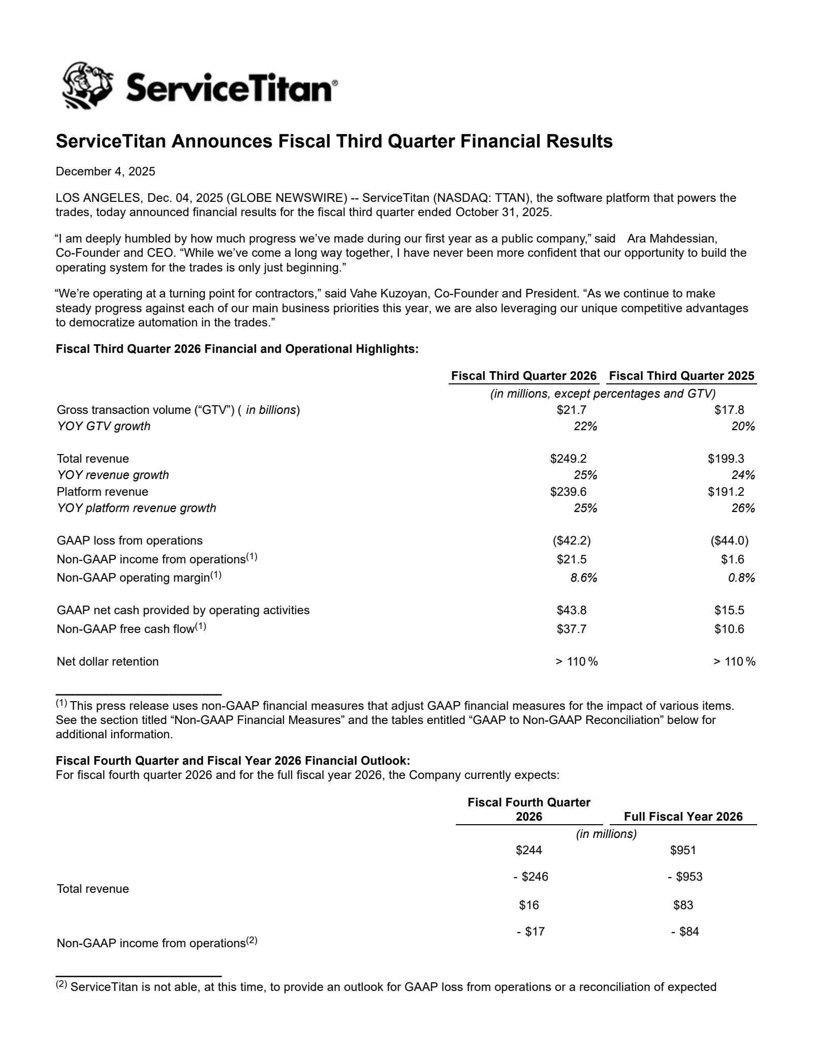 ServiceTitan's Q3 2026 Earnings Release