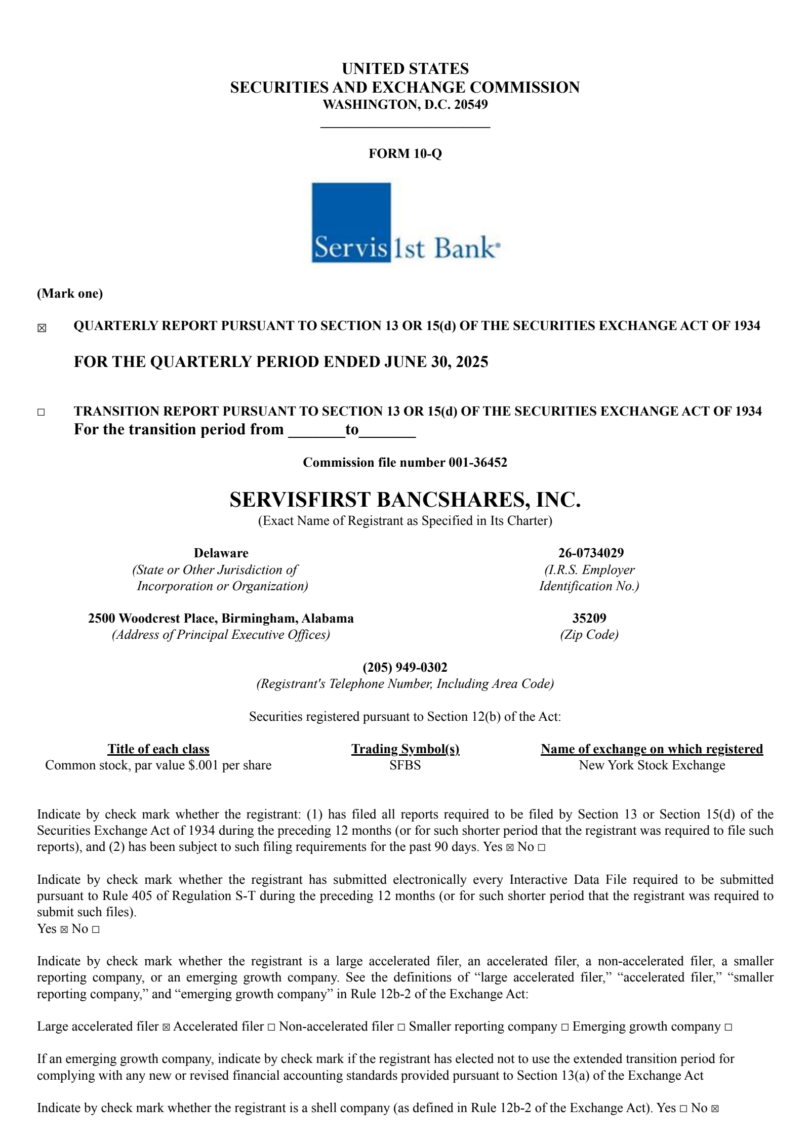 ServisFirst Bancshares' Q2 2025 Quarterly report