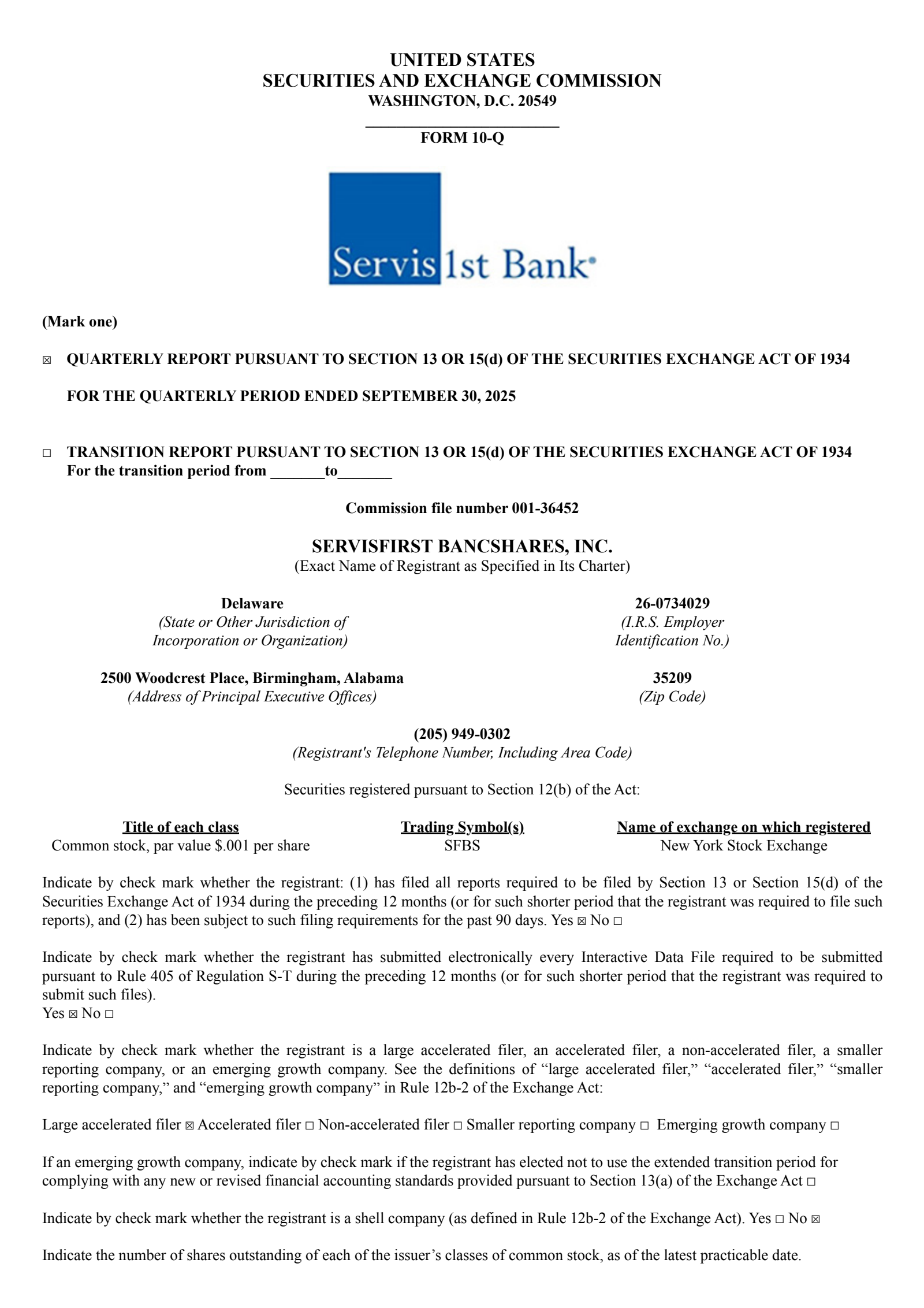 ServisFirst Bancshares' Q3 2025 Quarterly Report