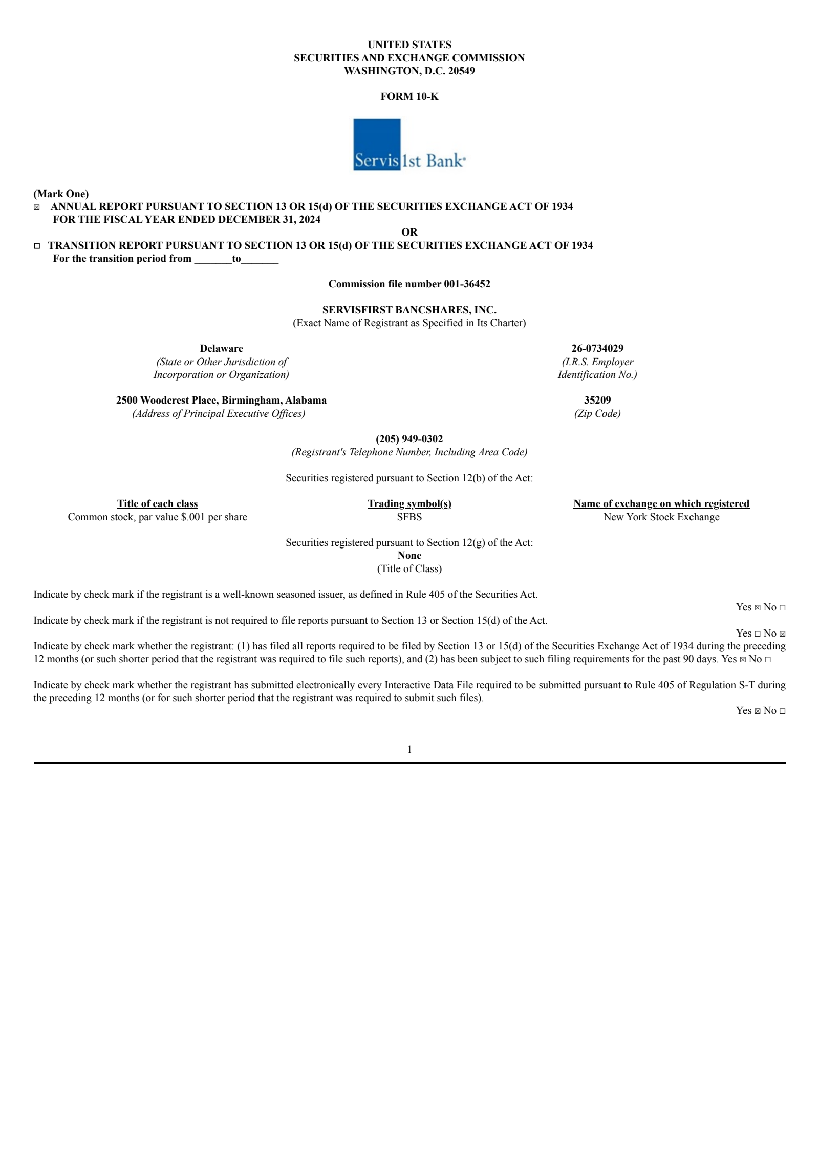 ServisFirst Bancshares' Q4 2024 Annual report